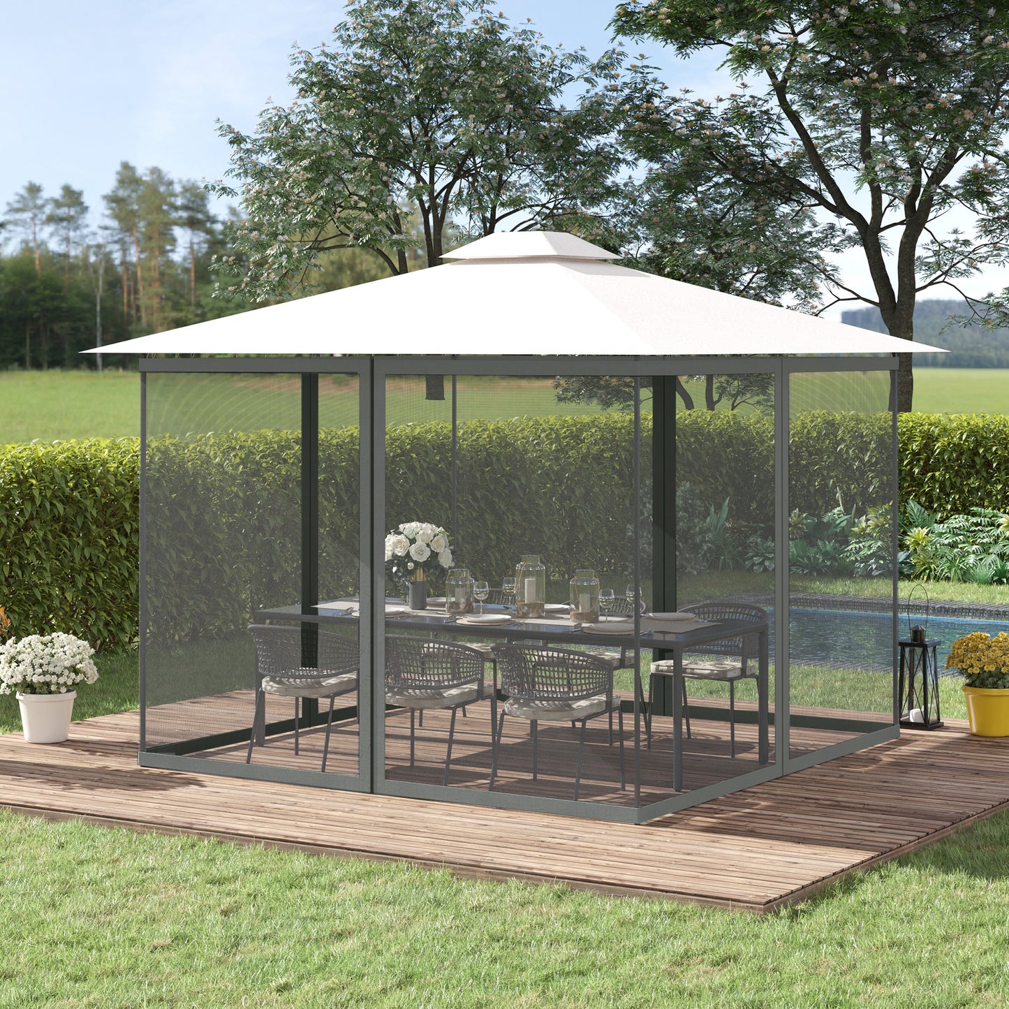 Outsunny 352 X 207cm Universal Replacement Mesh Sidewall Netting For Patio Gazebos Canopy Tents Sidewall Dark Grey