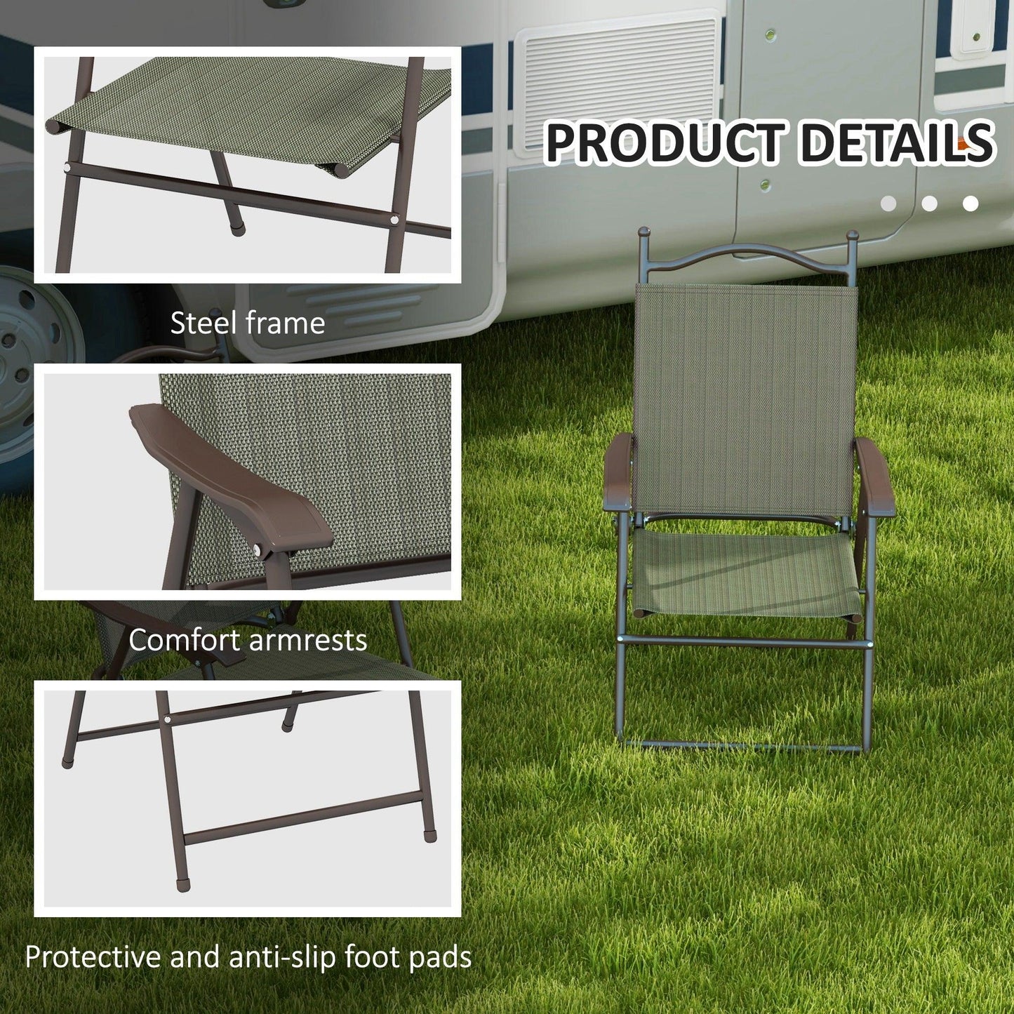 Outsunny 2 Pieces Folding Patio Camping Chairs Set, Sports Chairs for Adults with Armrest, Mesh Fabric Seat for Lawn - ALL4U RETAILER LTD