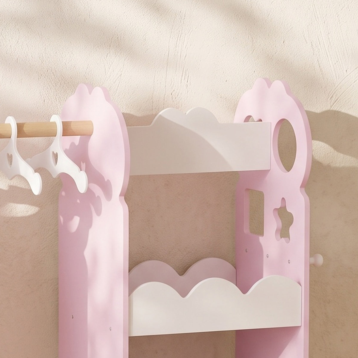 AIYAPLAY Kids Pink Wardrobe With Mirror Clothes Rail And Storage Shelves