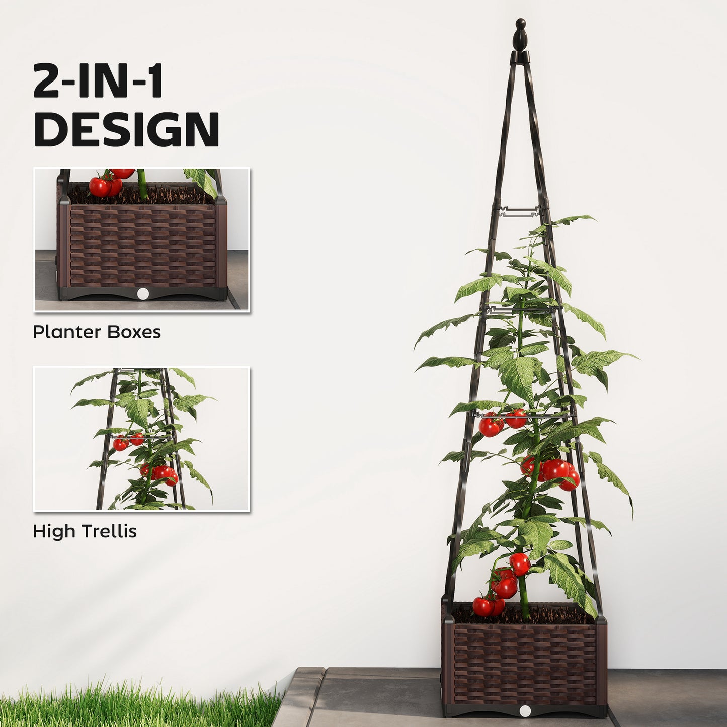 Outsunny Raised Garden Bed With Trellis Self Watering Planter Box Drainage Holes And Plugs