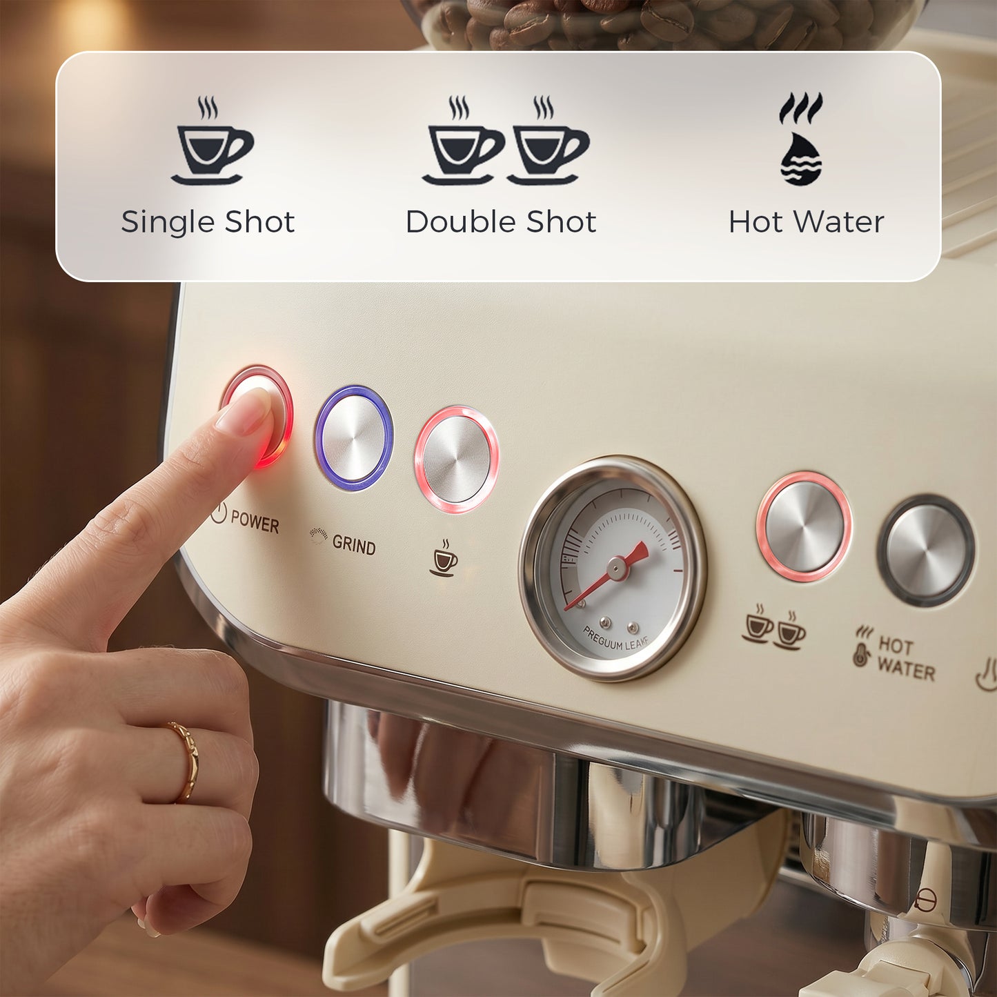 HOMCOM Bean To Cup Coffee Machine With Integrated Grinder And Steam Wand Cream White