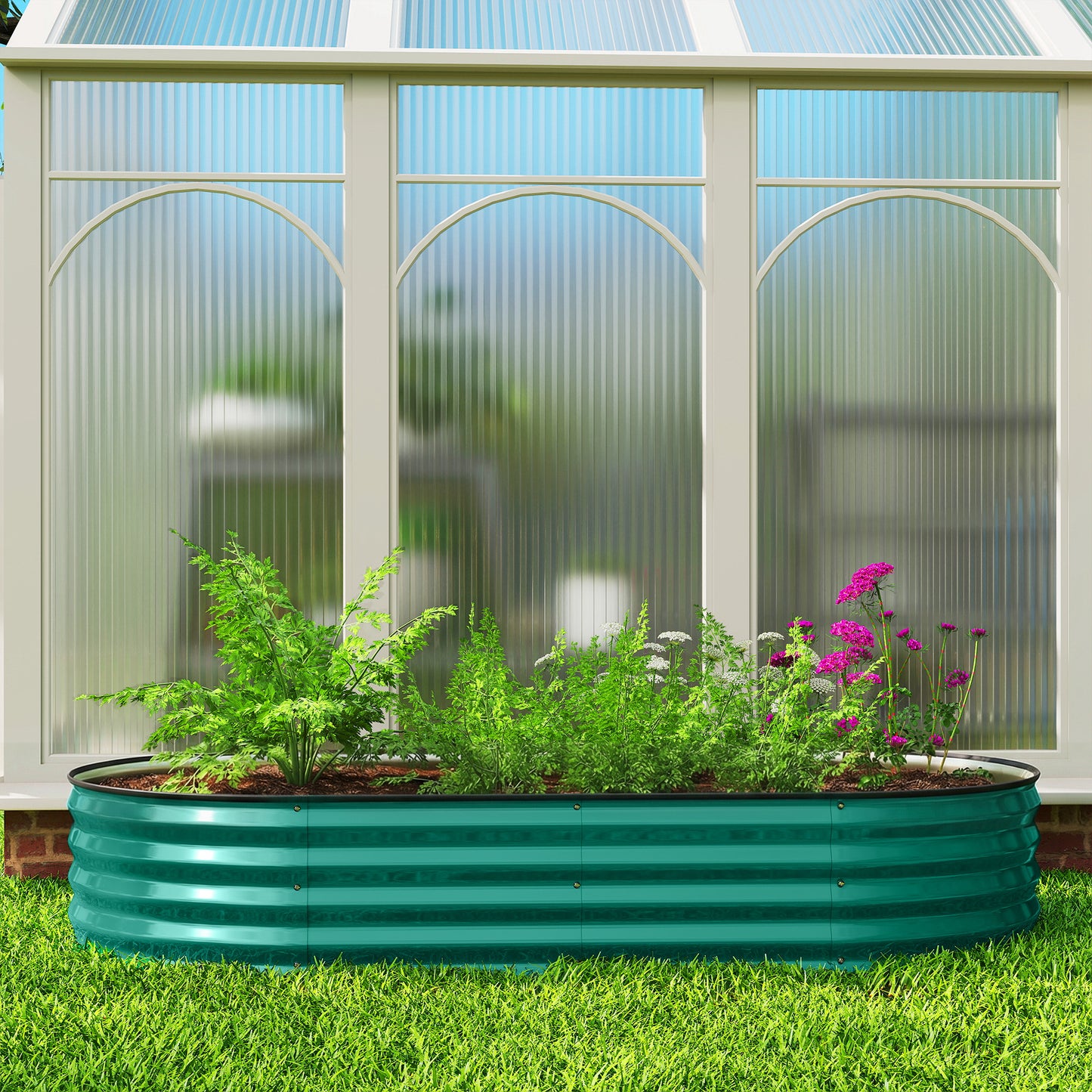Outsunny Galvanised Raised Garden Bed With Safety Edging Light Green For Flowers Herbs Succulents