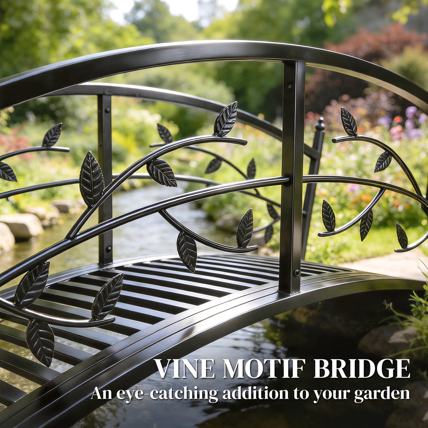 Outsunny 1.2M Metal Garden Bridge With Safety Railings For Pond And Creek Arch Decorative Footbridge