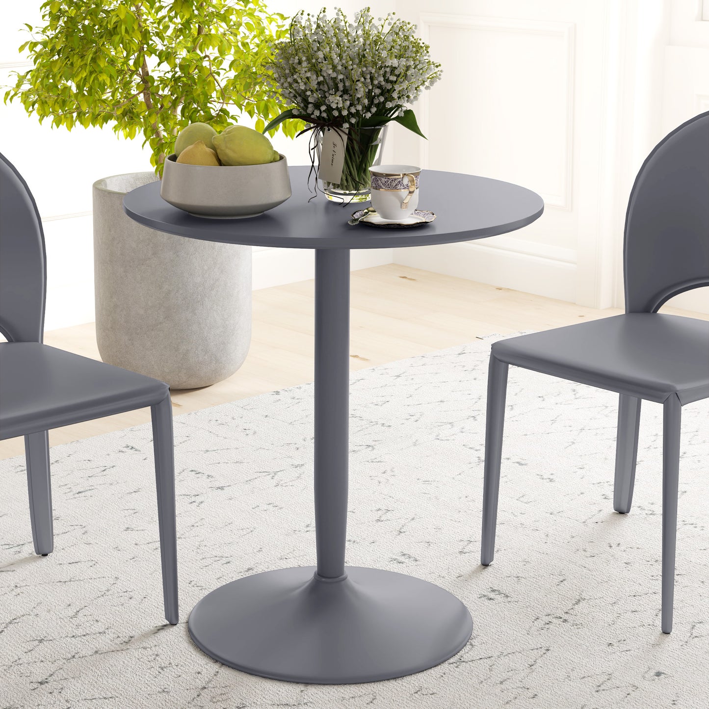 HOMCOM Compact Grey Round Dining Table with Steel Base and Non-Slip Foot Pads - ALL4U RETAILER LTD