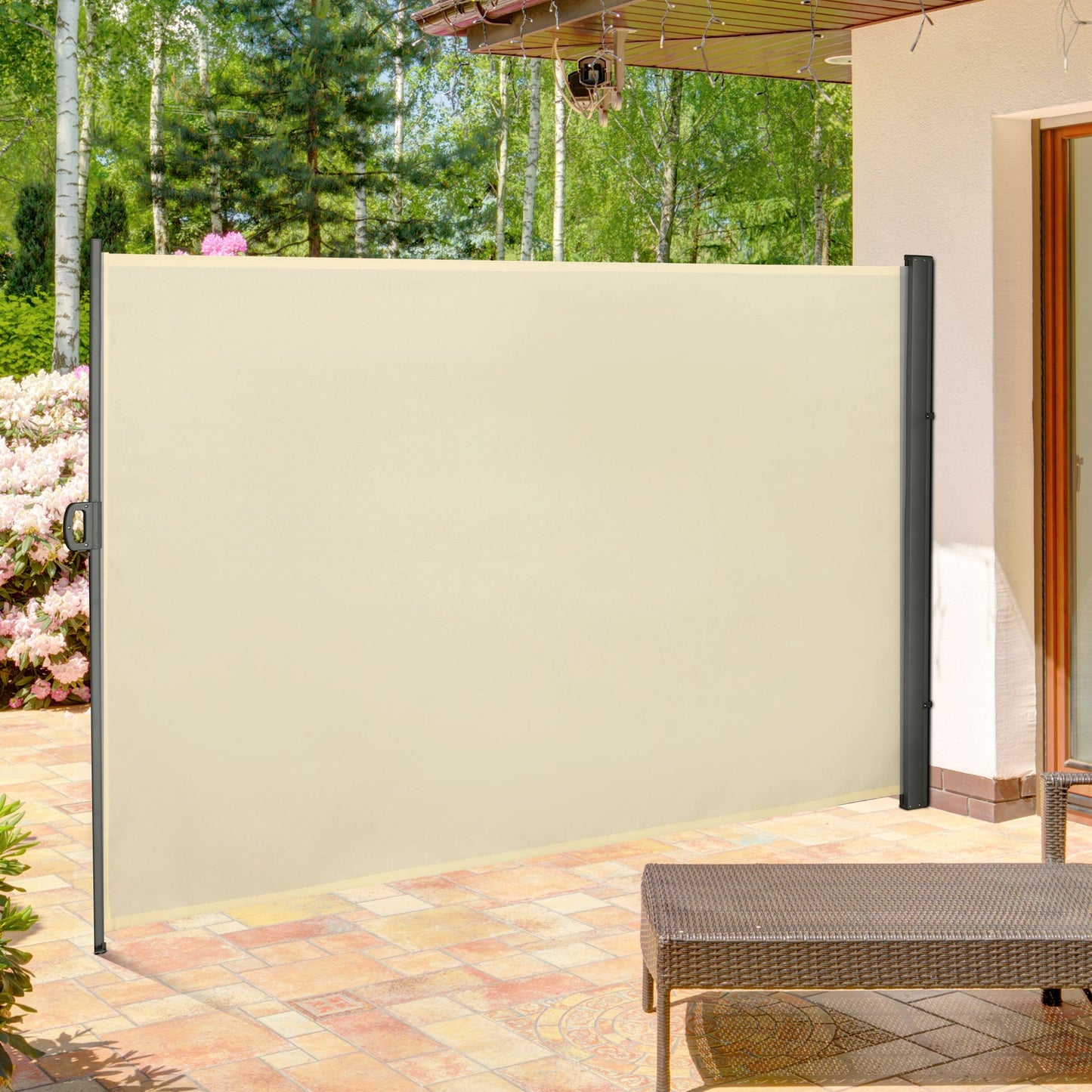 Outsunny 3x2m Retractable Sun Side Awning Screen Fence For Patio Garden Wall Balcony Privacy Divider Cream