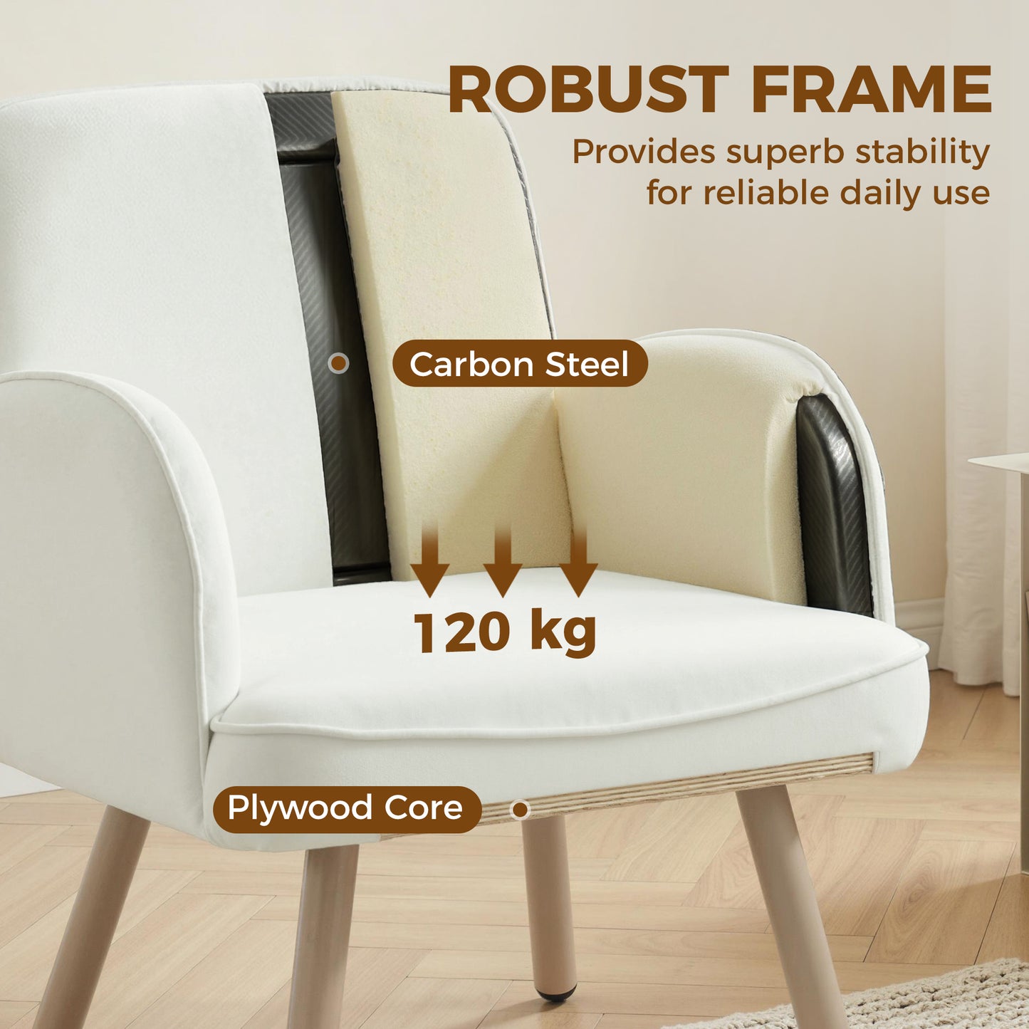 HOMCOM Velvet Upholstered Lounge Chair With Spring Cushion Cream White For Living Room And Bedroom