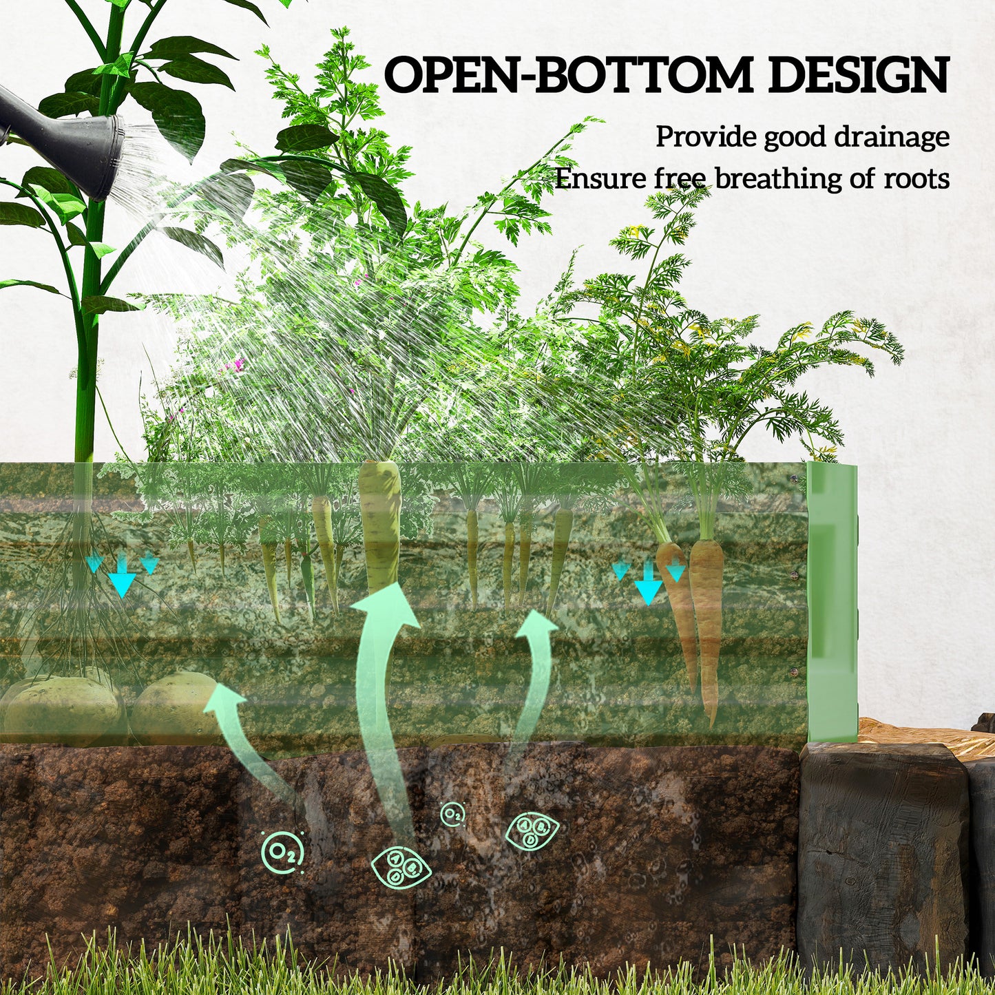 Outsunny Metal Raised Garden Bed Planter Box Outdoor Planters for Flowers Herbs Green and Light Green