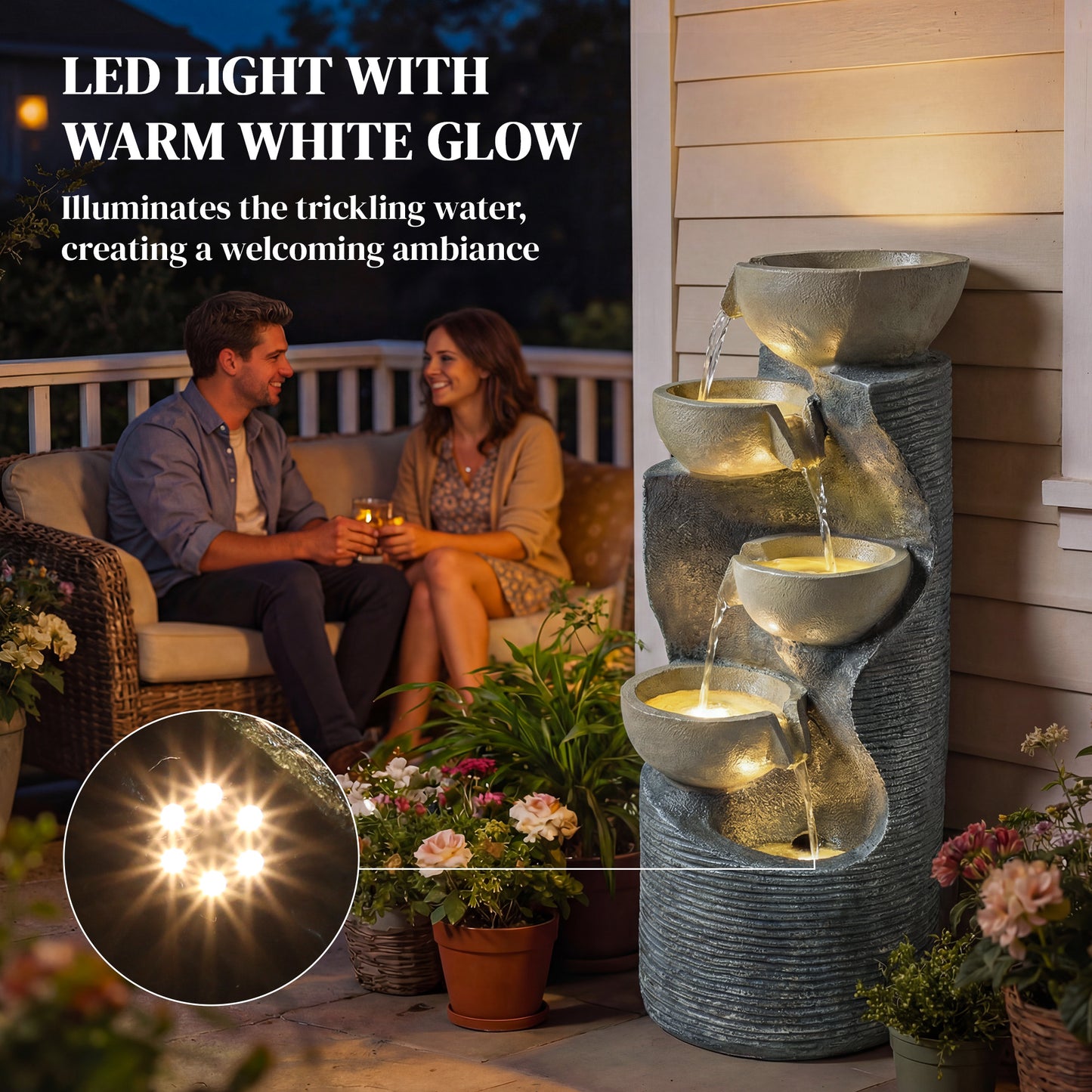 Outsunny Garden Water Feature Outdoor Water Fountain With LED Lights And Pump Five Tier Cascading Waterfall For Indoor