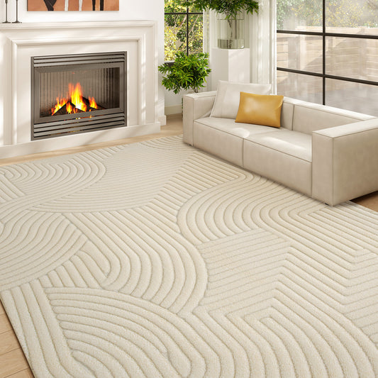 HOMCOM Modern Geometric Rug 160 x 120 cm Cream Thick Plush Non Slip Backing For Living Room Bedroom Office