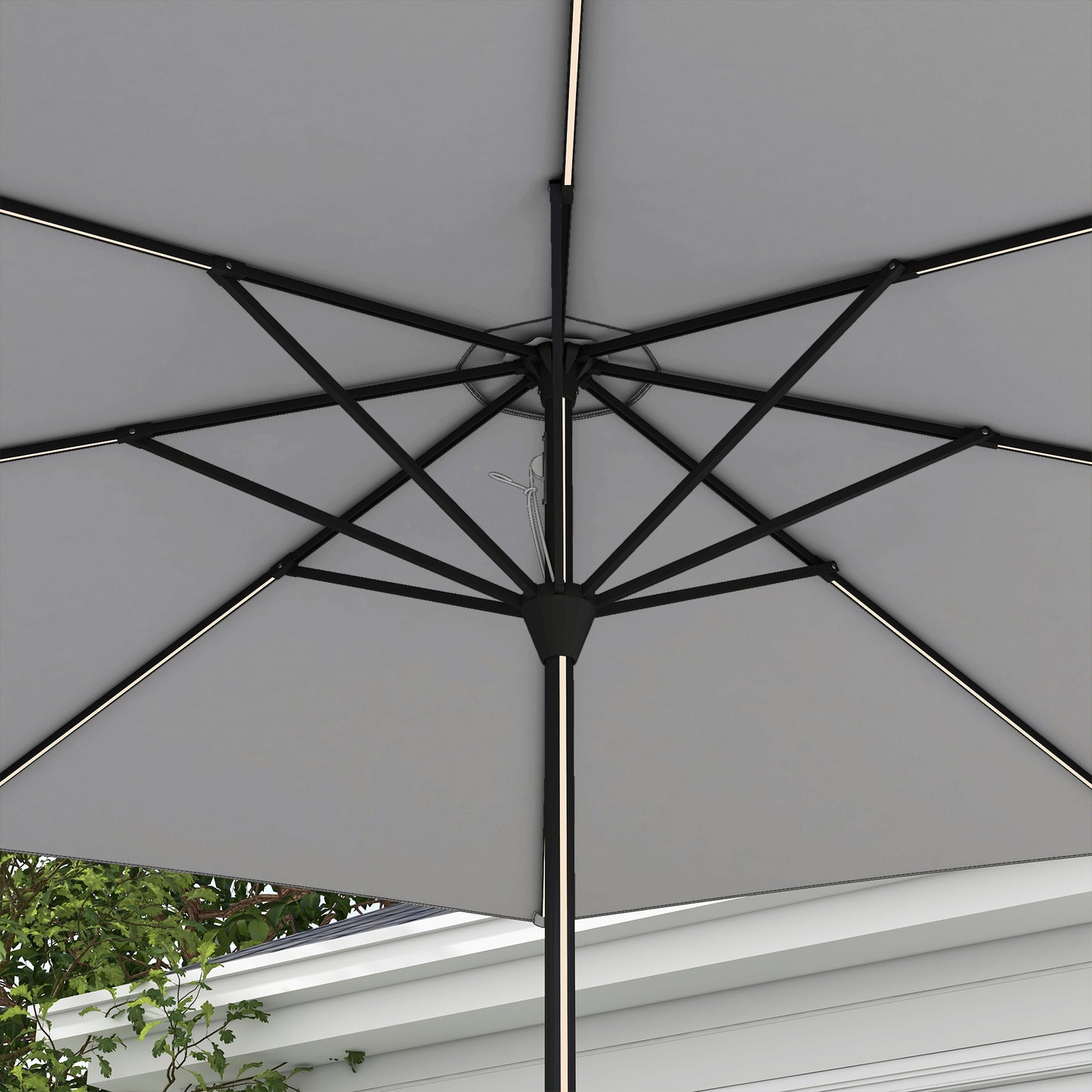 Outsunny Light Grey Solar-Powered LED Patio Umbrella with Crank Handle - ALL4U RETAILER LTD