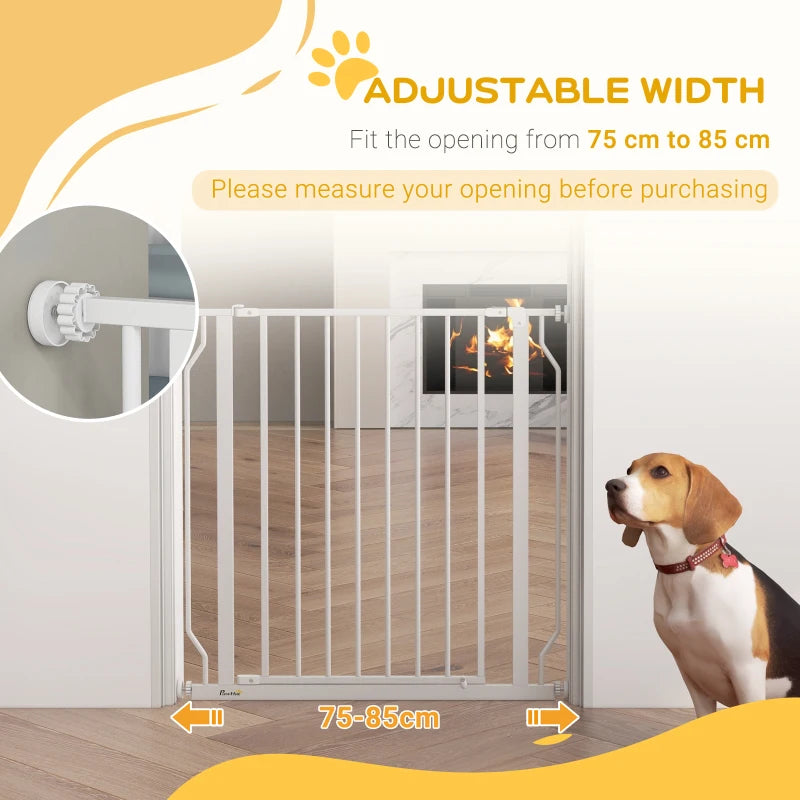 PawHut Extra Wide Dog Safety Gate with Door Pressure for Doorways, Hallways, Staircases - White, Expandable Pet Barrier - ALL4U RETAILER LTD