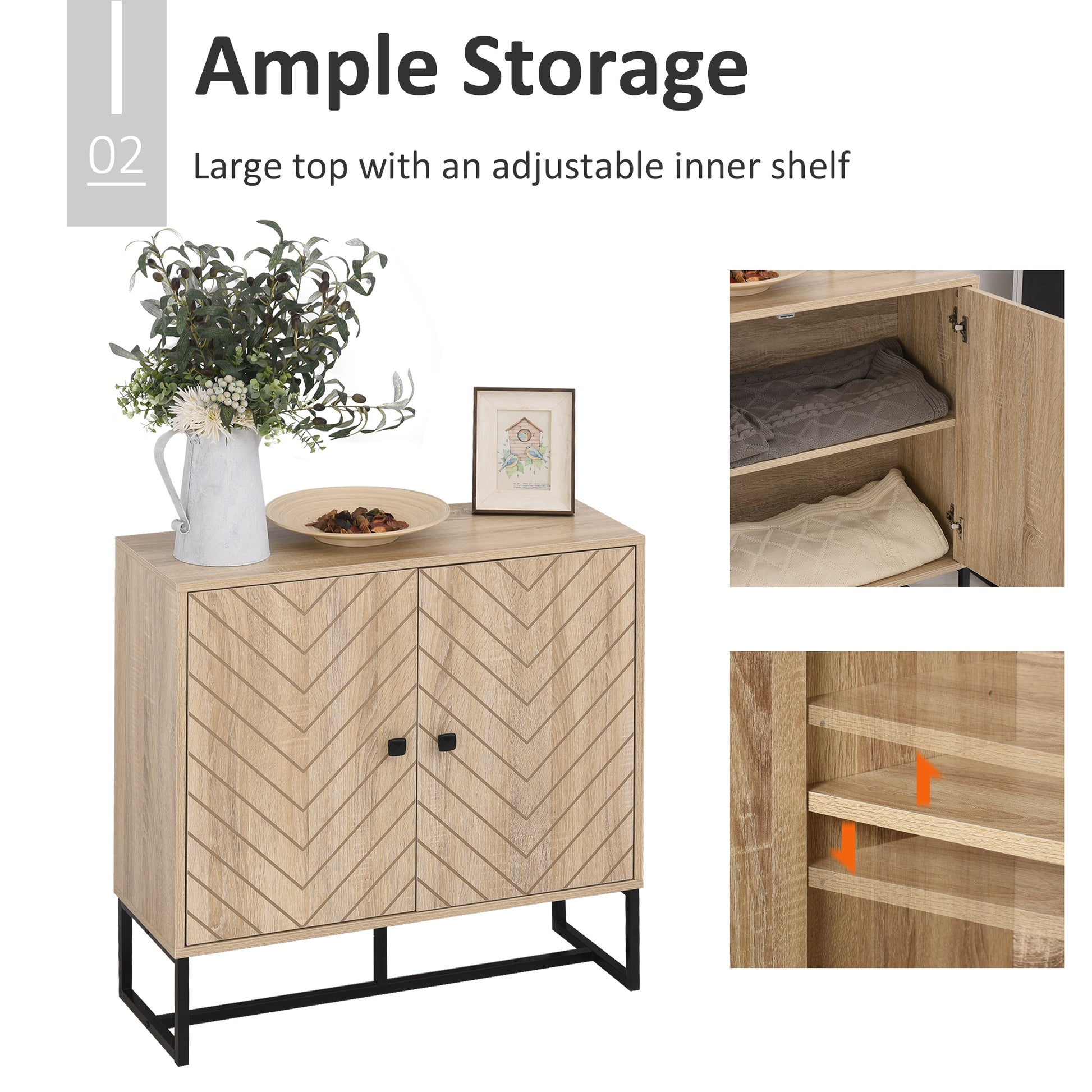 HOMCOM Modern Adjustable Storage Cabinet with Unique Arrow Design and Metal Frame - ALL4U RETAILER LTD