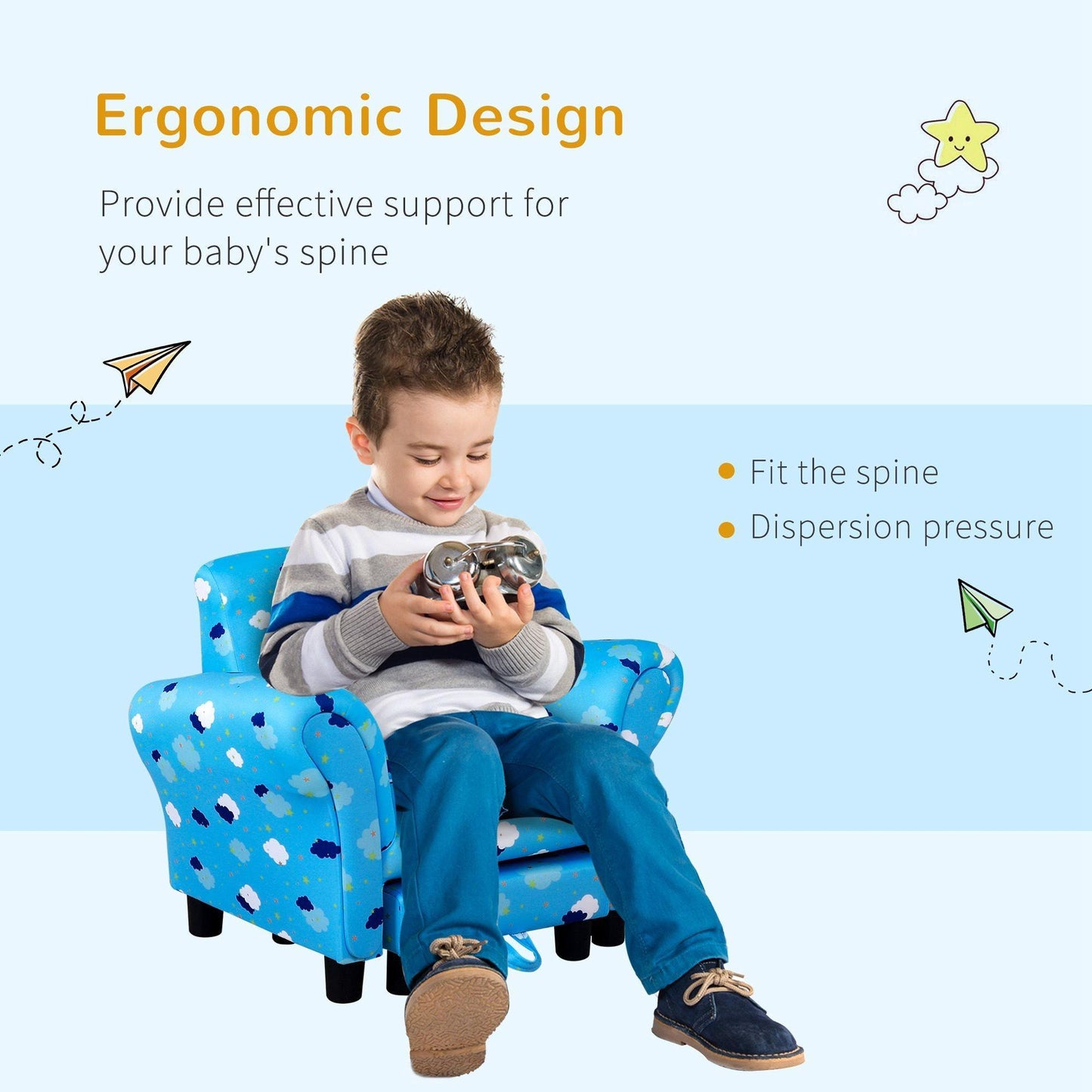 HOMCOM Kids Sofa with Footrest – Adorable Blue Cloud Star - ALL4U RETAILER LTD