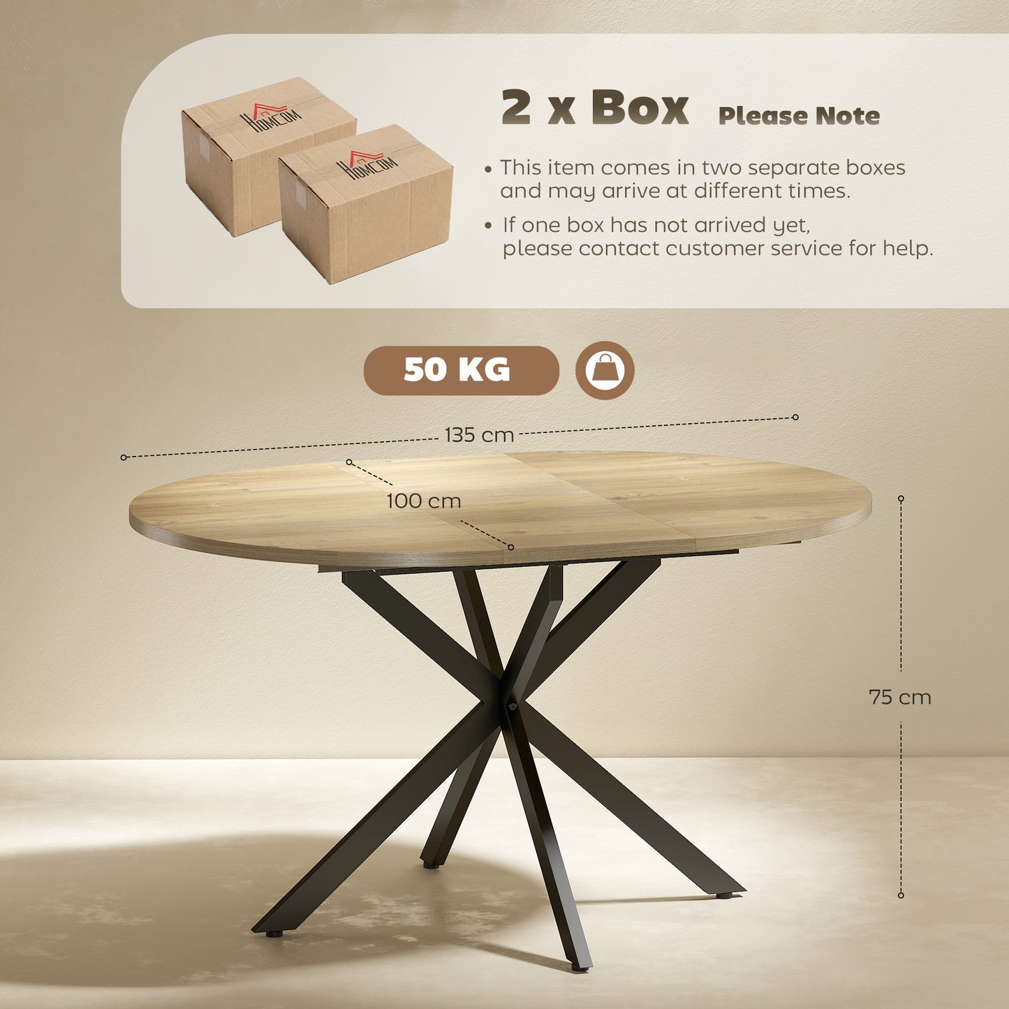HOMCOM Extendable Dining Table For Four To Six People With Butterfly Leaf And X Shape Base Industrial Natural Wood