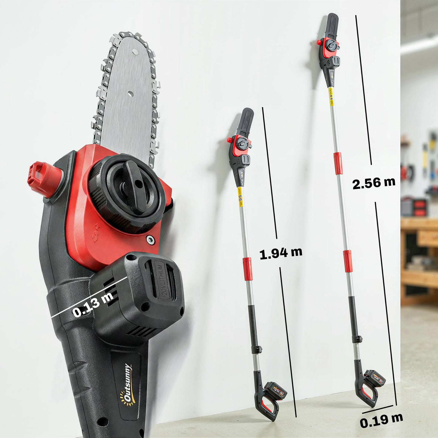 Outsunny 18V 8 Inch Cordless Pole Chainsaw With 2 X 4.0Ah Batteries And Charger And Auto Lubrication Reach 2.56 Meters