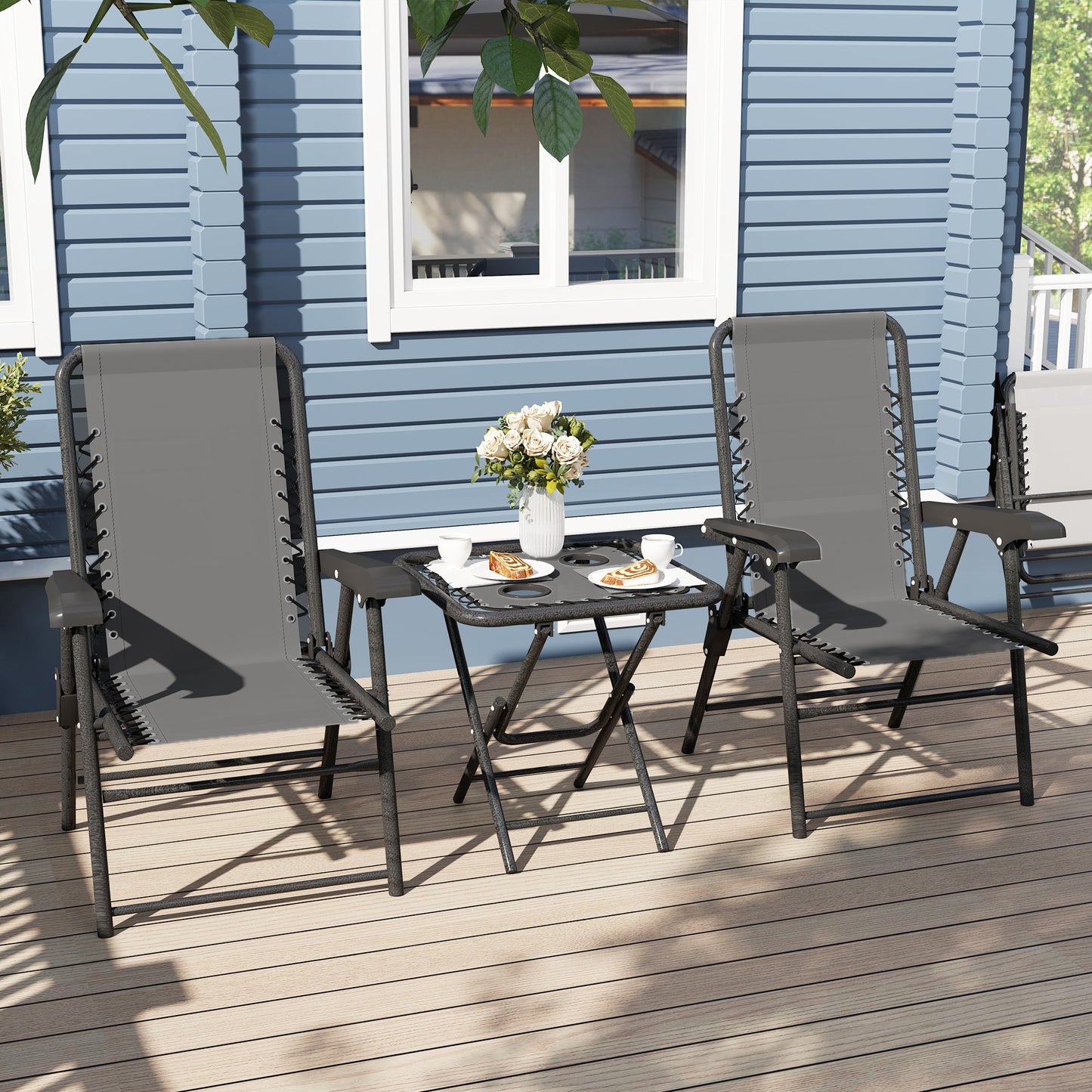 Outsunny Three Piece Garden Table And Two Armchairs Set In Dark Grey With Textiline