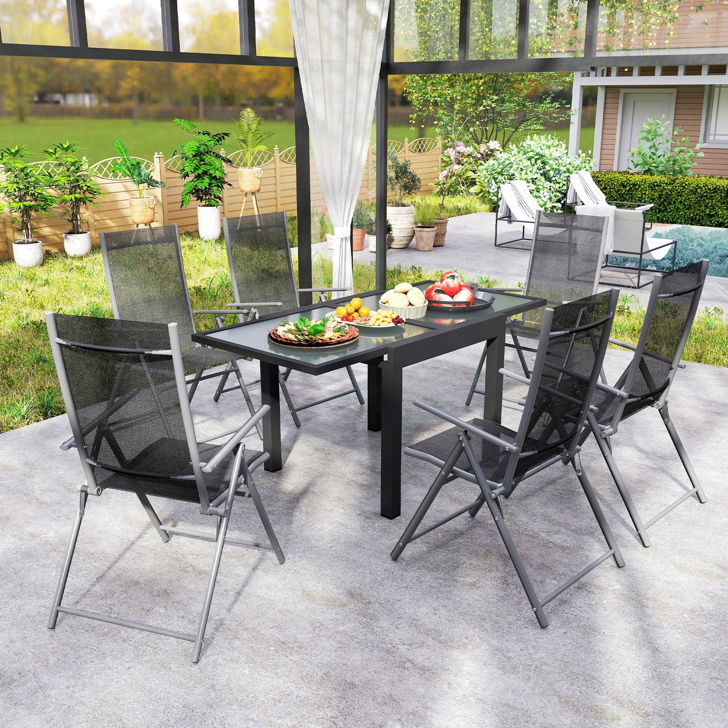 Outsunny Extending Outdoor Garden Table With Aluminium Frame And Tempered Glass Top 80 To 160 Cm Black And Clear