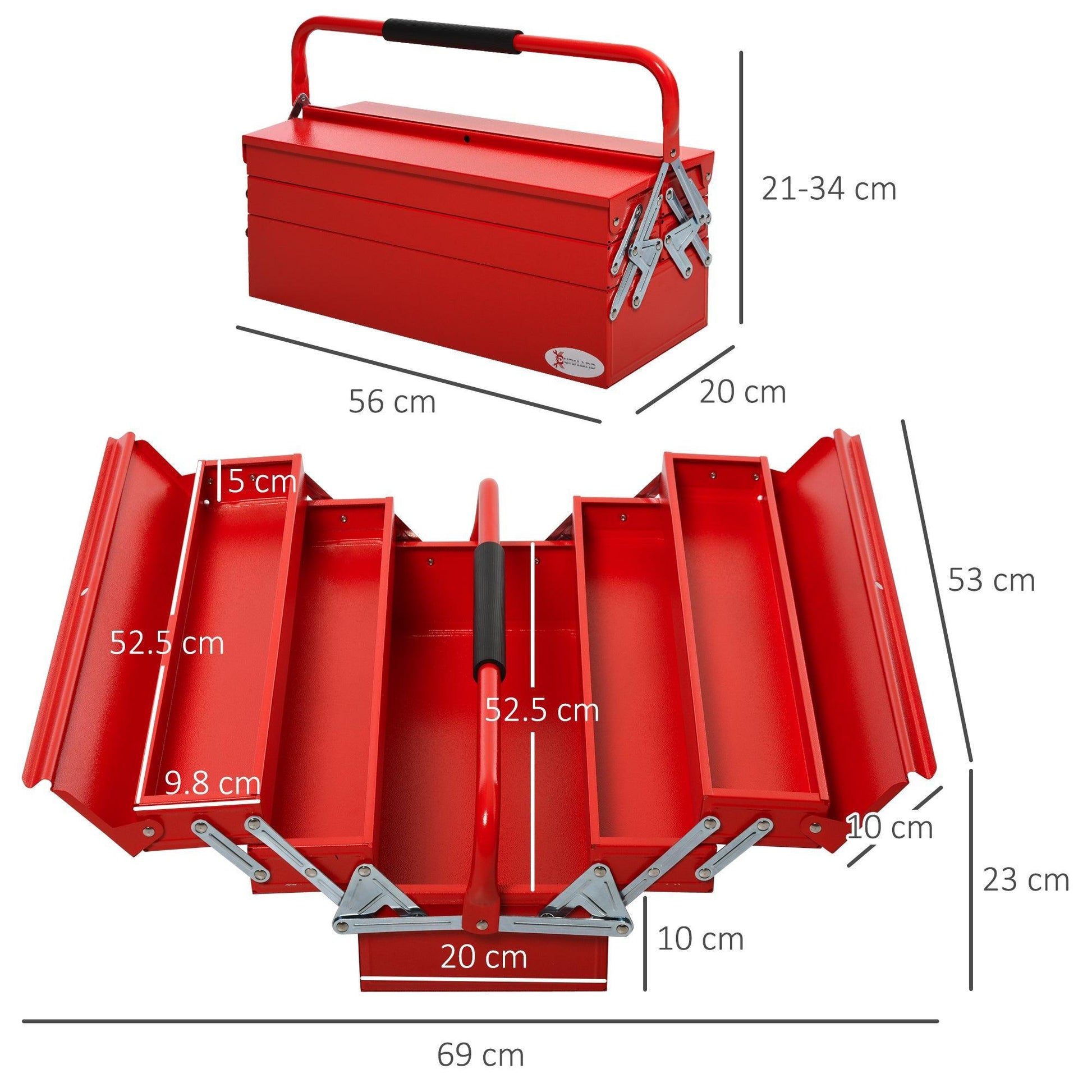 DURHAND 3-Tier Metal Toolbox with Carry Handle - Red - ALL4U RETAILER LTD