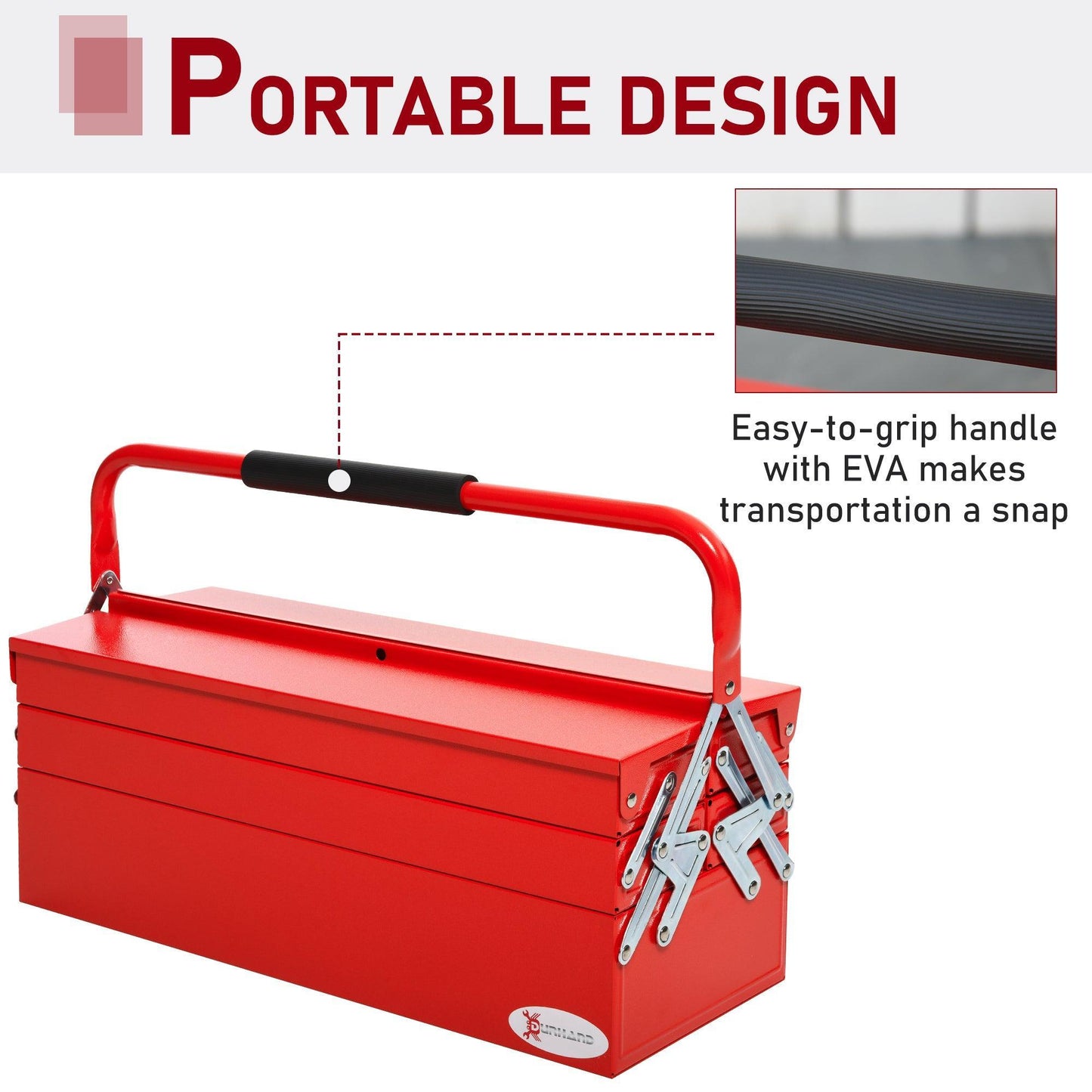 DURHAND 3-Tier Metal Toolbox with Carry Handle - Red - ALL4U RETAILER LTD