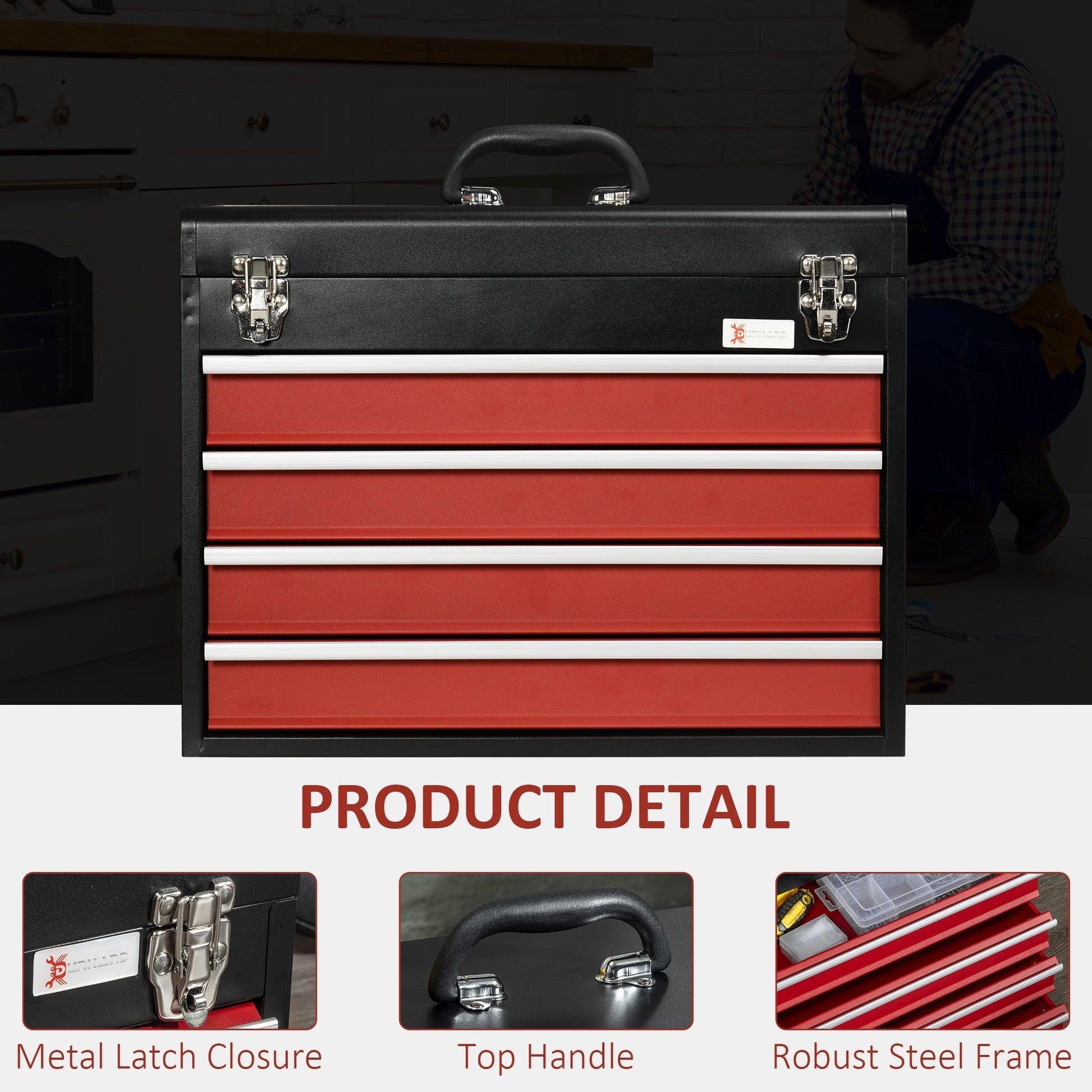 DURHAND 4 Drawer Tool Chest, Portable Metal Box - ALL4U RETAILER LTD