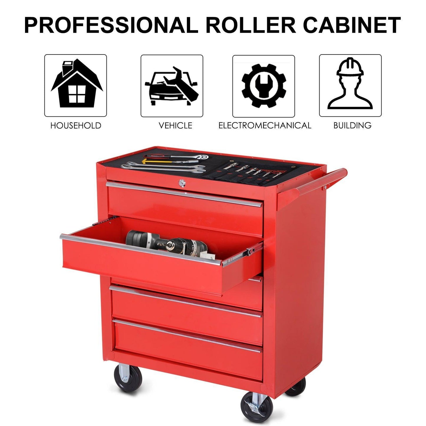 DURHAND 5-Drawer Tool Cabinet - Red - ALL4U RETAILER LTD