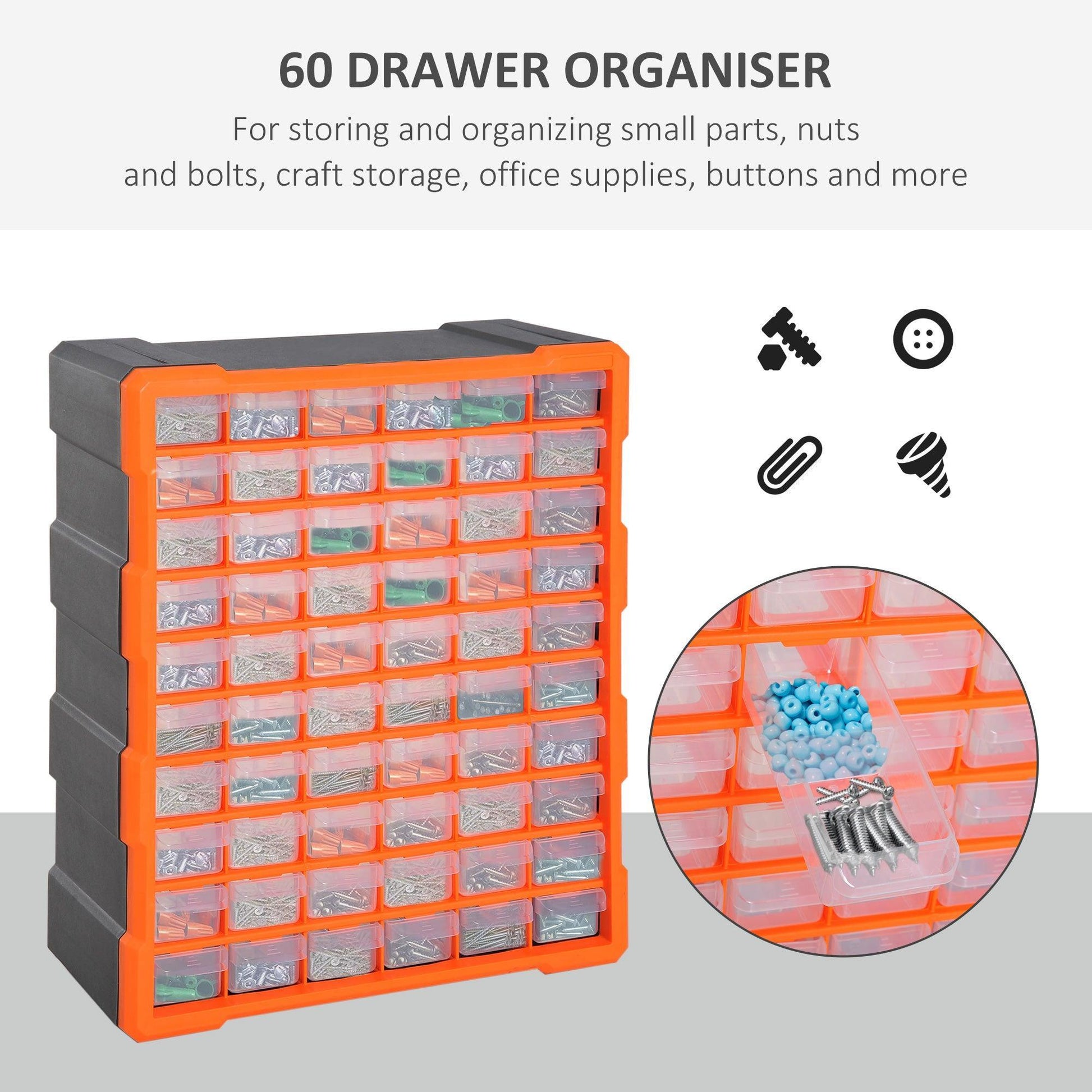 DURHAND 60-Drawer Organiser Cabinet - Clear Orange - ALL4U RETAILER LTD