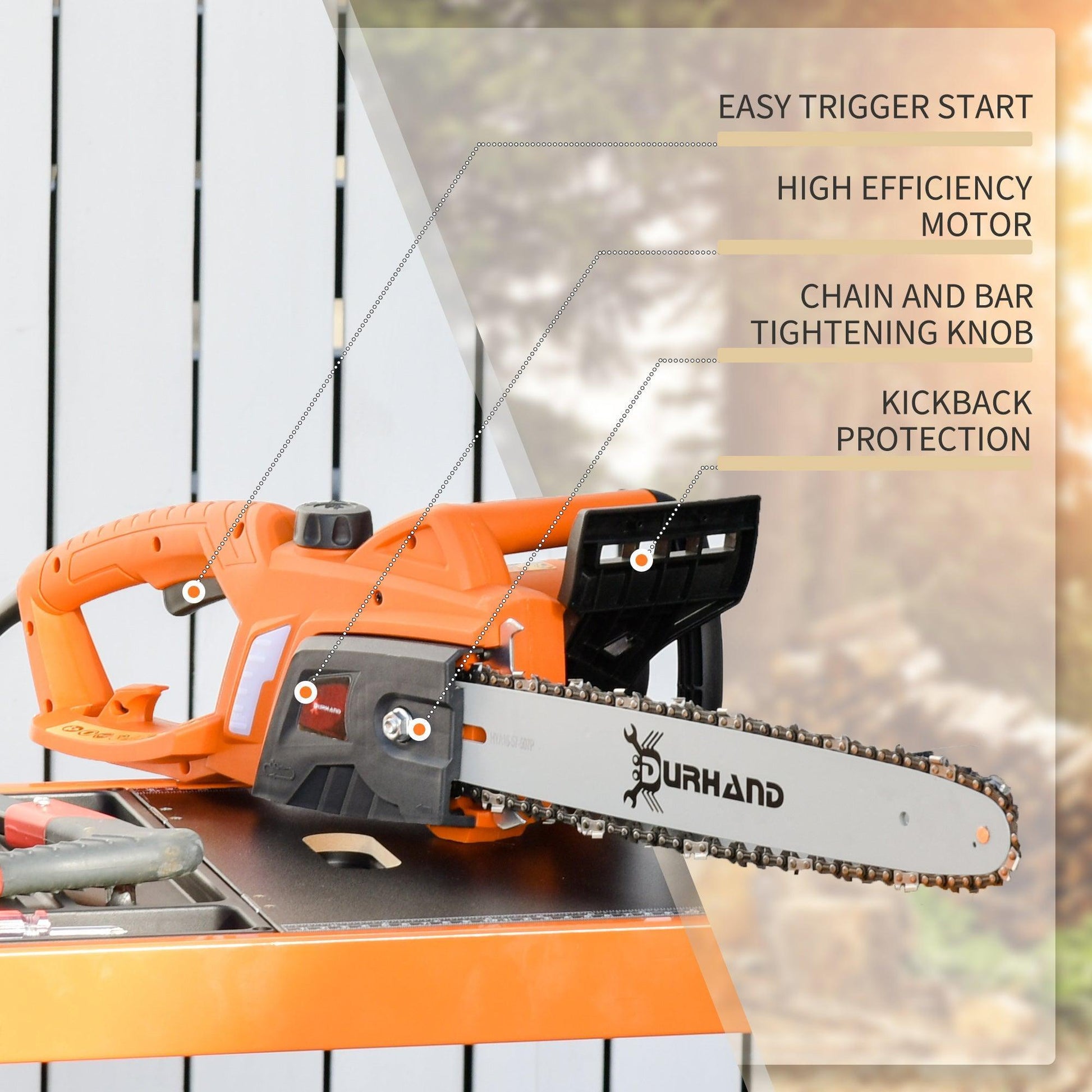 DURHAND Aluminum Electric Chainsaw - Double Brake- 2000W (Orange) - ALL4U RETAILER LTD