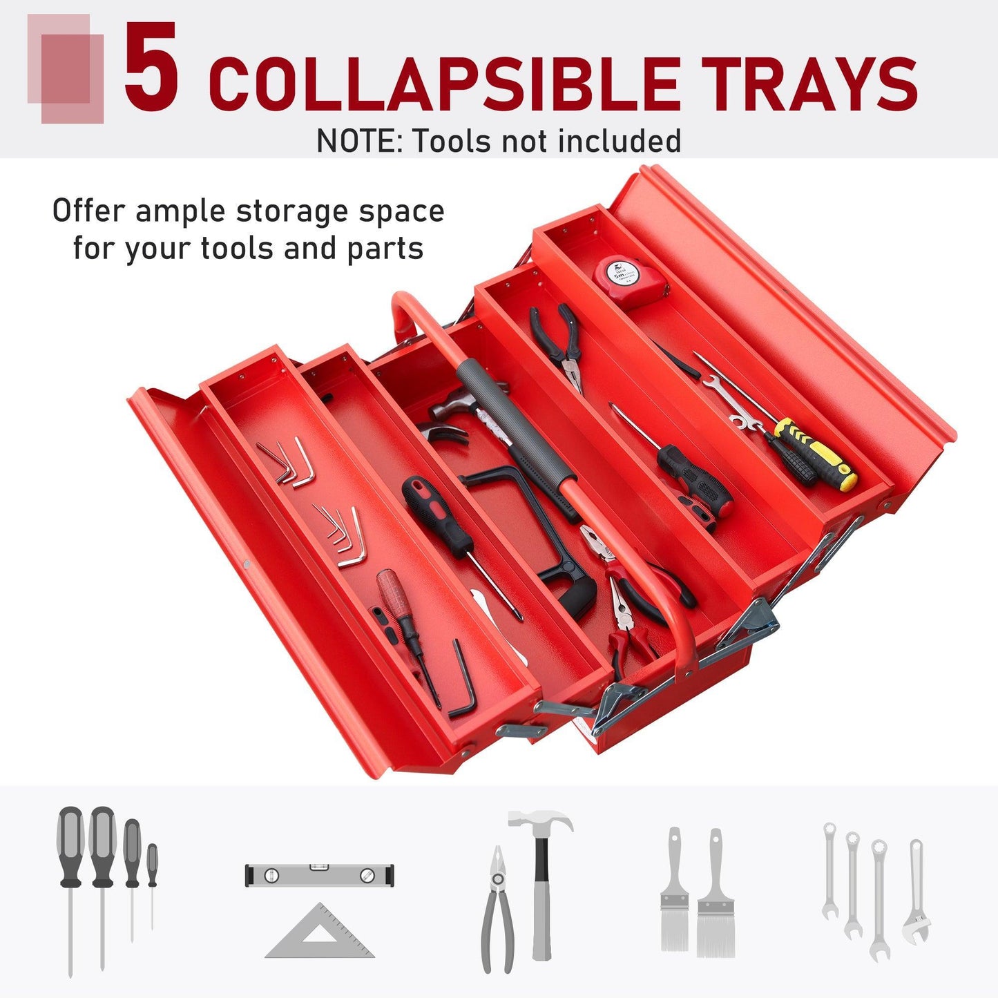 DURHAND 3-Tier Metal Toolbox with Carry Handle - Red - ALL4U RETAILER LTD