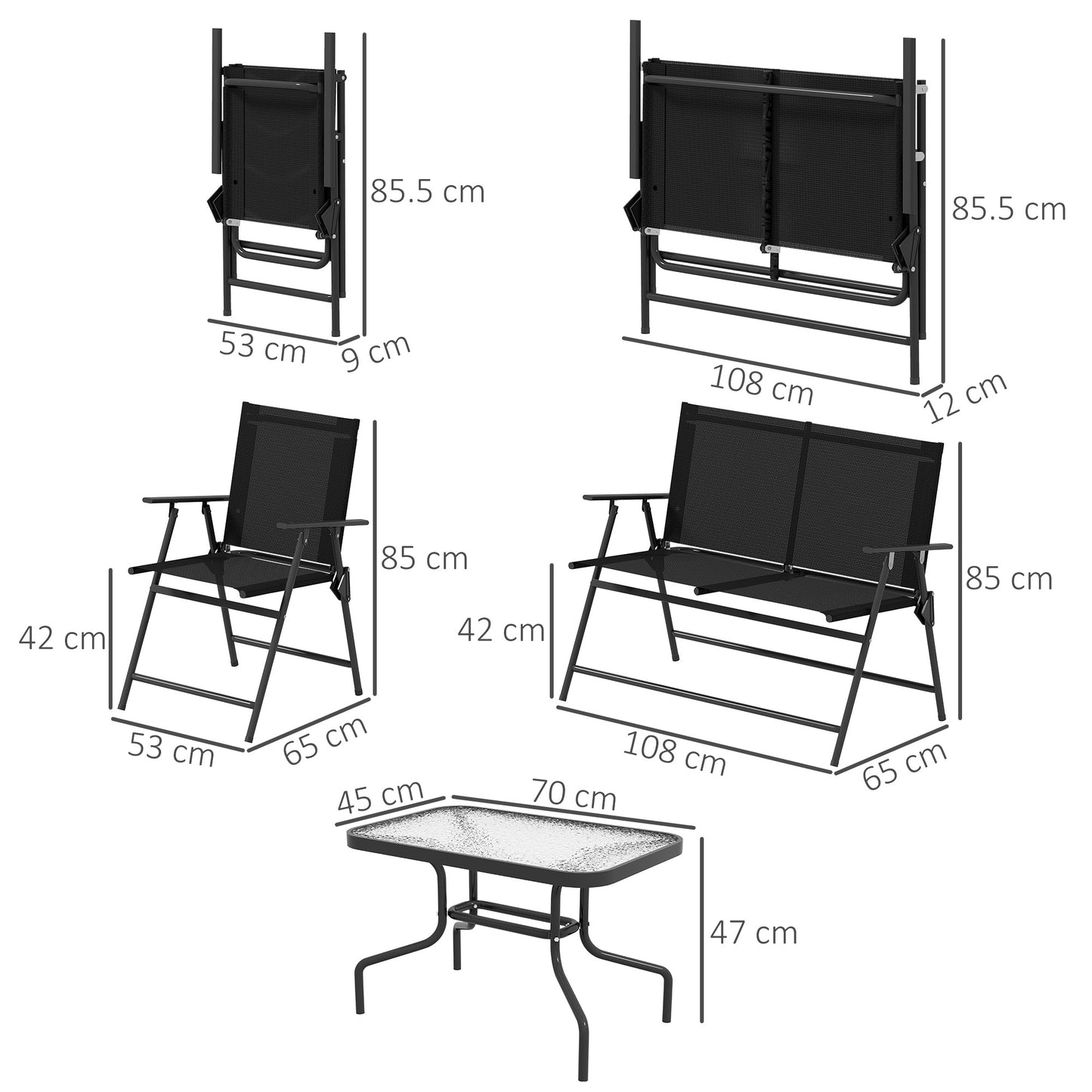 Outsunny Four Piece Outdoor Metal Garden Sofa Set With Tempered Glass Coffee Table Black