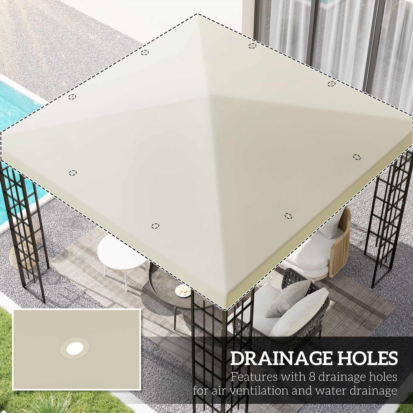 Outsunny 3x3m Gazebo Canopy Replacement Top Cream Durable Polyester With UPF30Plus Grommet Holes Fits 84C303 Frames