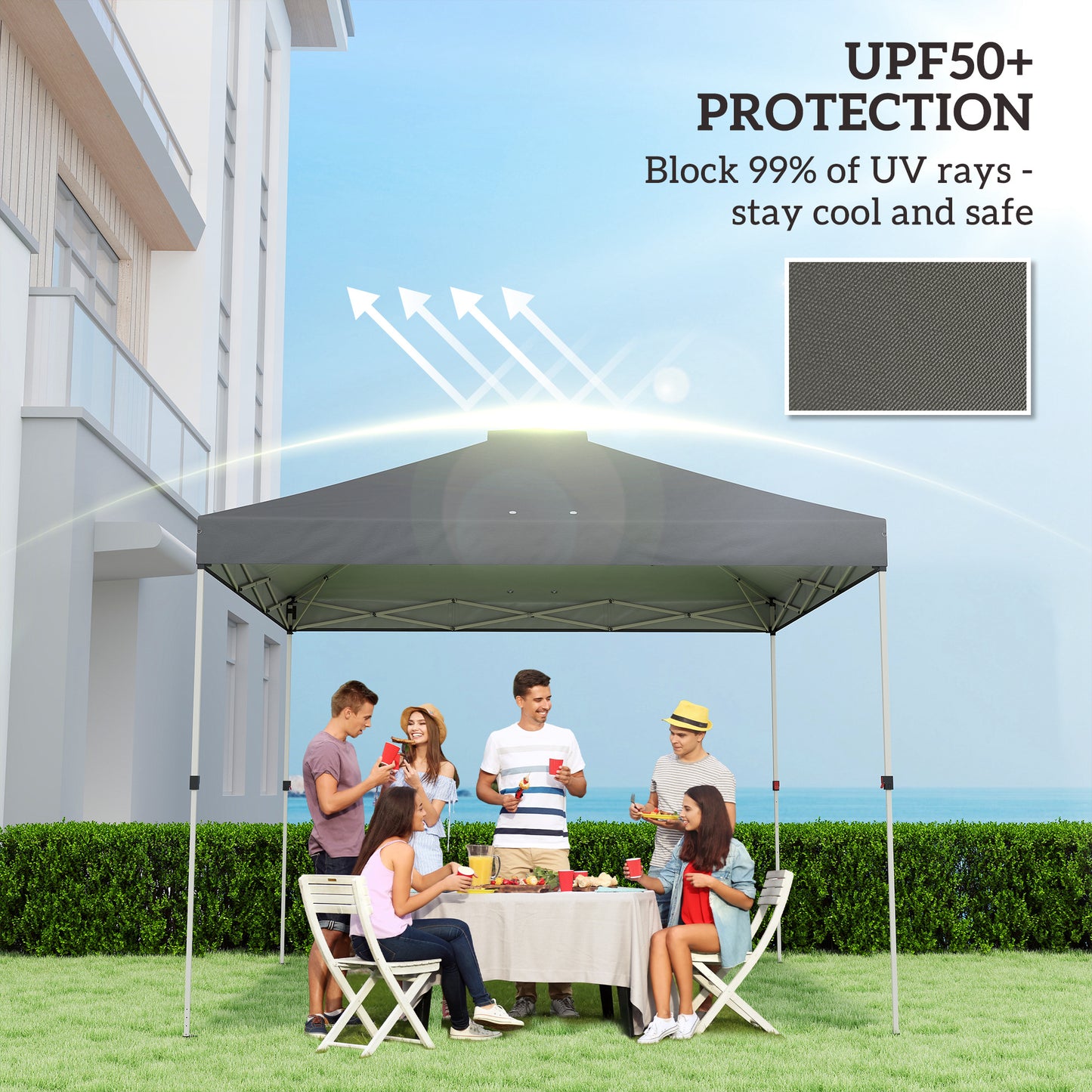 Outsunny Gazebo Roof Replacement UV50 Plus Waterproof Pop Up Canopy Cover With Eight Drainage Holes 3x3m Dark Grey
