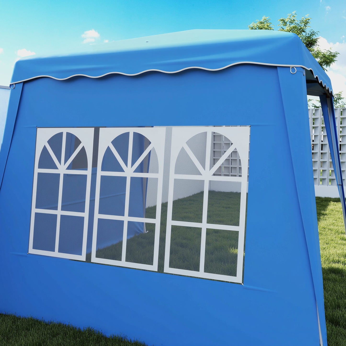 Outsunny 2.4x2.4m Blue Two Wall Pop Up Gazebo With Adjustable Height 242cm 246cm 250cm