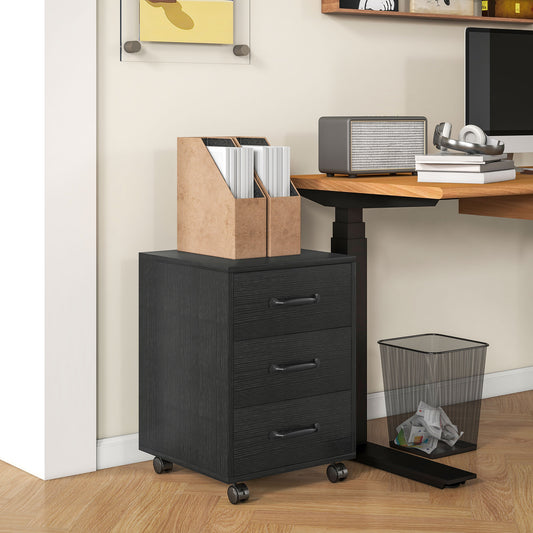 Vinsetto Mobile 3-Drawer Filing Cabinet on Wheels for Home Office, Black