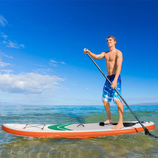 Outsunny 10'6" Inflatable Non-Slip Stand Up Paddle Board with Adjustable Paddle & Accessories - Lightweight Travel Package in White - ALL4U RETAILER LTD