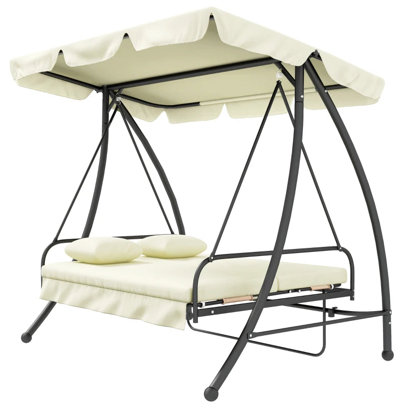 Outsunny 3-Seater Garden Swing Chair with Adjustable Canopy - Cream White Outdoor Patio Swing - ALL4U RETAILER LTD