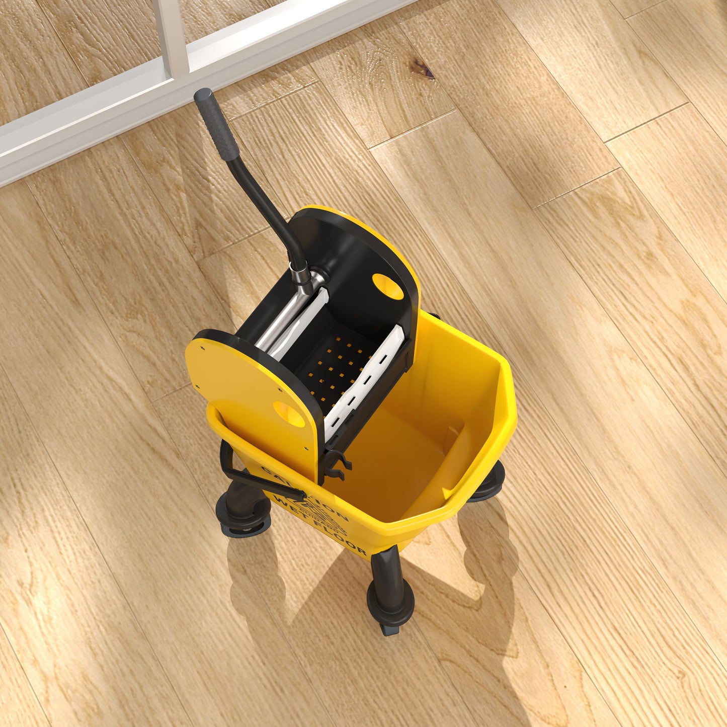 HOMCOM 26 Litre Mop Bucket With Wringer And Mop Yellow For Efficient Floor Cleaning