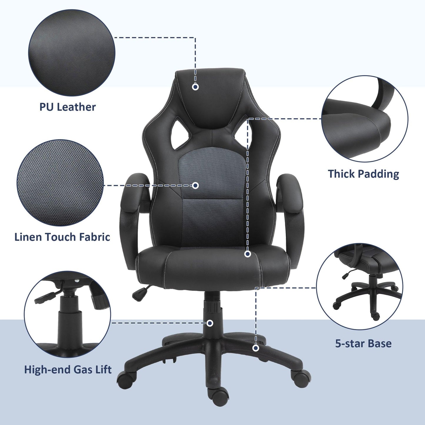 Vinsetto High-Back Faux Leather Swivel Office Chair, Black - ALL4U RETAILER LTD