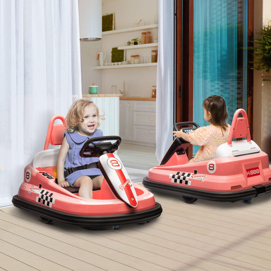 HOMCOM 6V Kids Bumper Car, 360° Rotation Waltz Car w/ 2 Speeds - Pink - ALL4U RETAILER LTD
