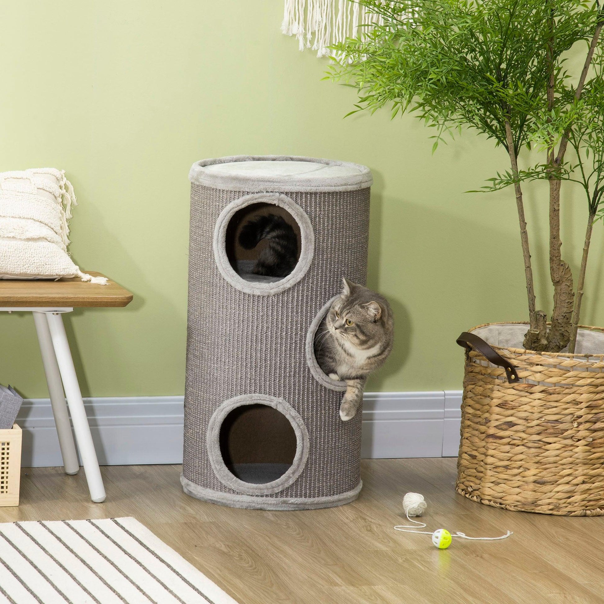 PawHut Cat Climbing Frame, Covered with Sisal, Cosy Platform - Light Grey - ALL4U RETAILER LTD