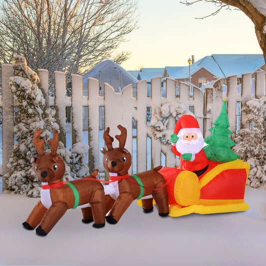 HOMCOM Inflatable Christmas Santa Sleigh with Reindeer and LED Lights - ALL4U RETAILER LTD