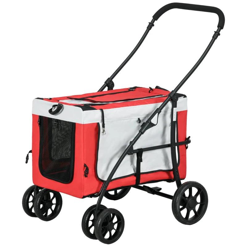 PawHut Foldable Dog Stroller with Detachable Carrier, Pet Travel Crate, Soft Padding - Ideal for Mini and Small Dogs - Red - ALL4U RETAILER LTD