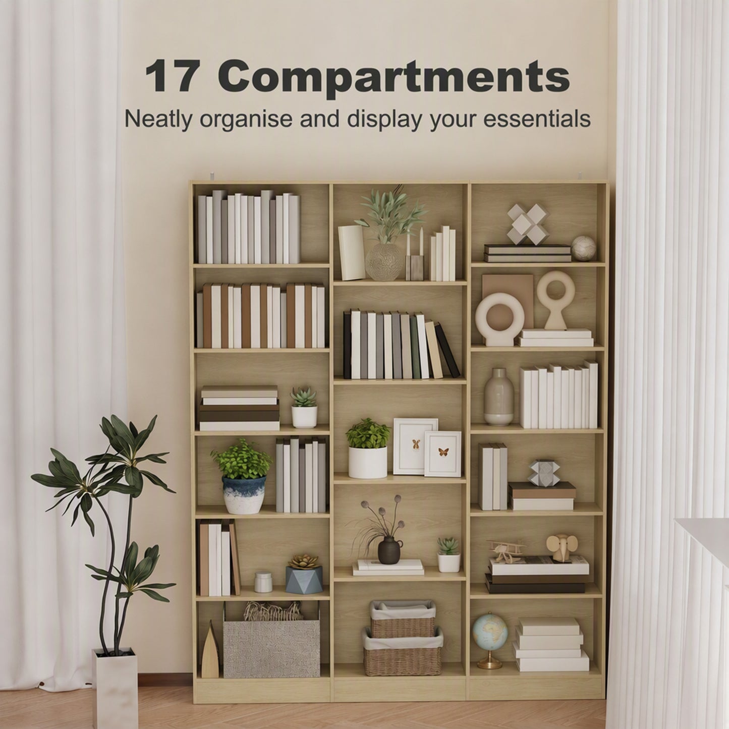 Homcom 6 Tier Oak Bookcase With Open Storage And Anti Tipping Hardware