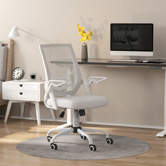 Vinsetto Mesh Office Chair, Computer Desk Chair with Flip-up Armrests, Lumbar Back Support and Swivel Wheels, White - ALL4U RETAILER LTD