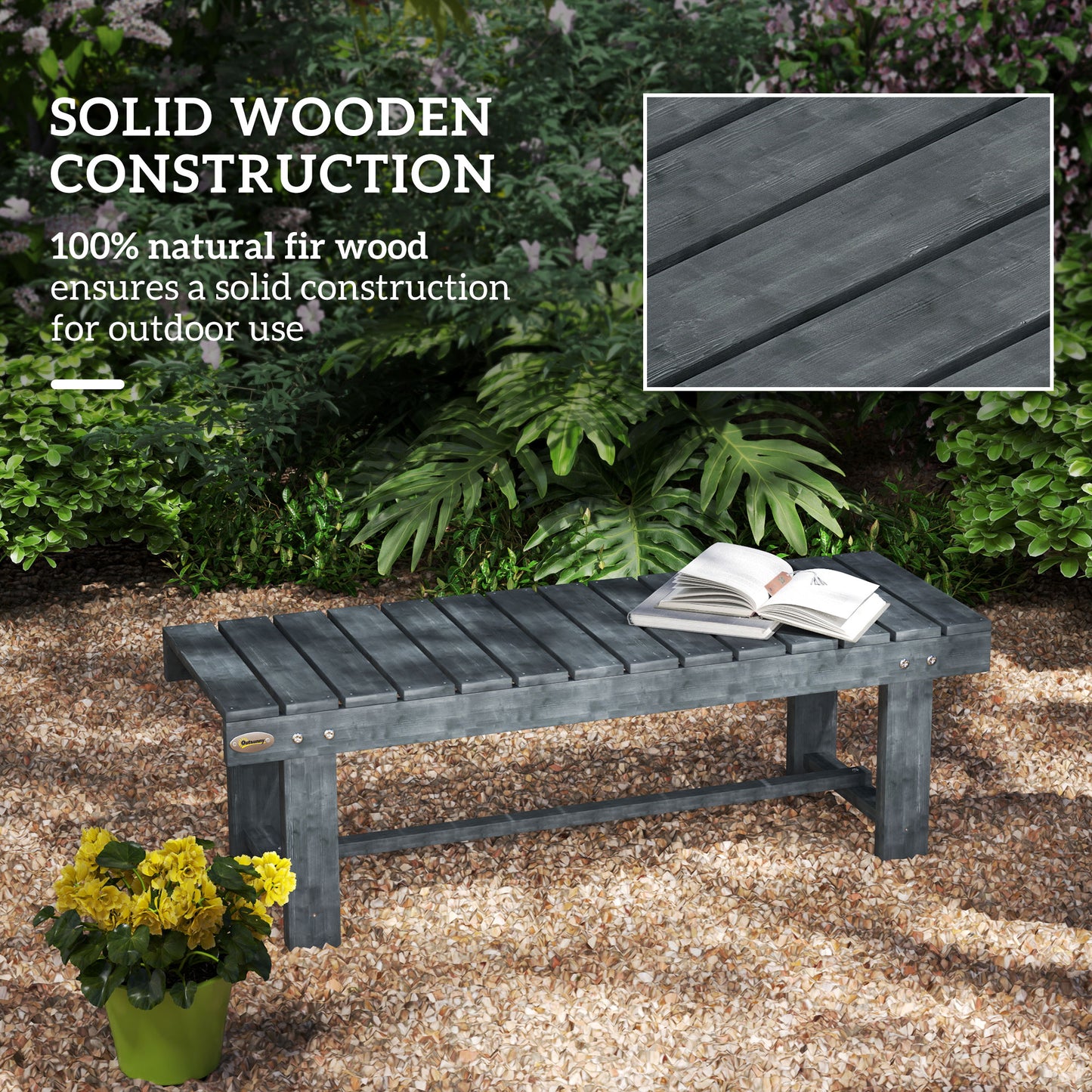 Outsunny 2 Seater Garden Wooden Bench Grey Fir Wood Slatted Seat With Footrest For Patio Use