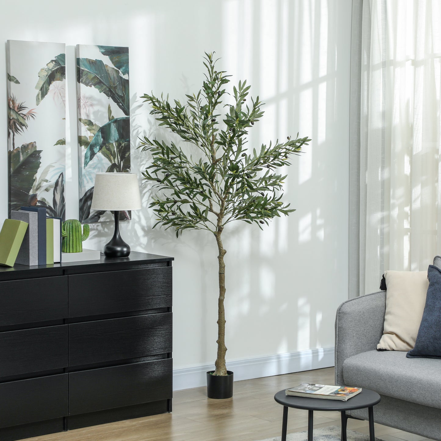 Homcom Silk Leaf Artificial Olive Trees With Cement Filled Pots Lifelike Foliage And Adjustable Branches For Home Decor
