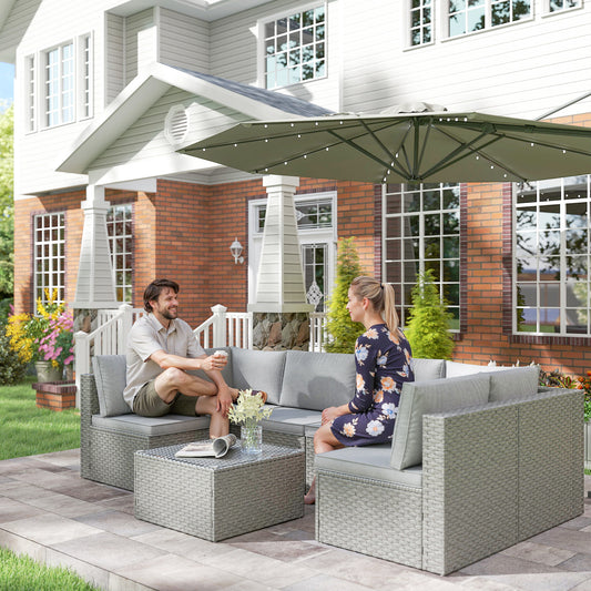 Outsunny Seven Piece Modular Rattan Set Grey For Outdoor Garden Balcony With Corner Chairs And Table Steel Frame