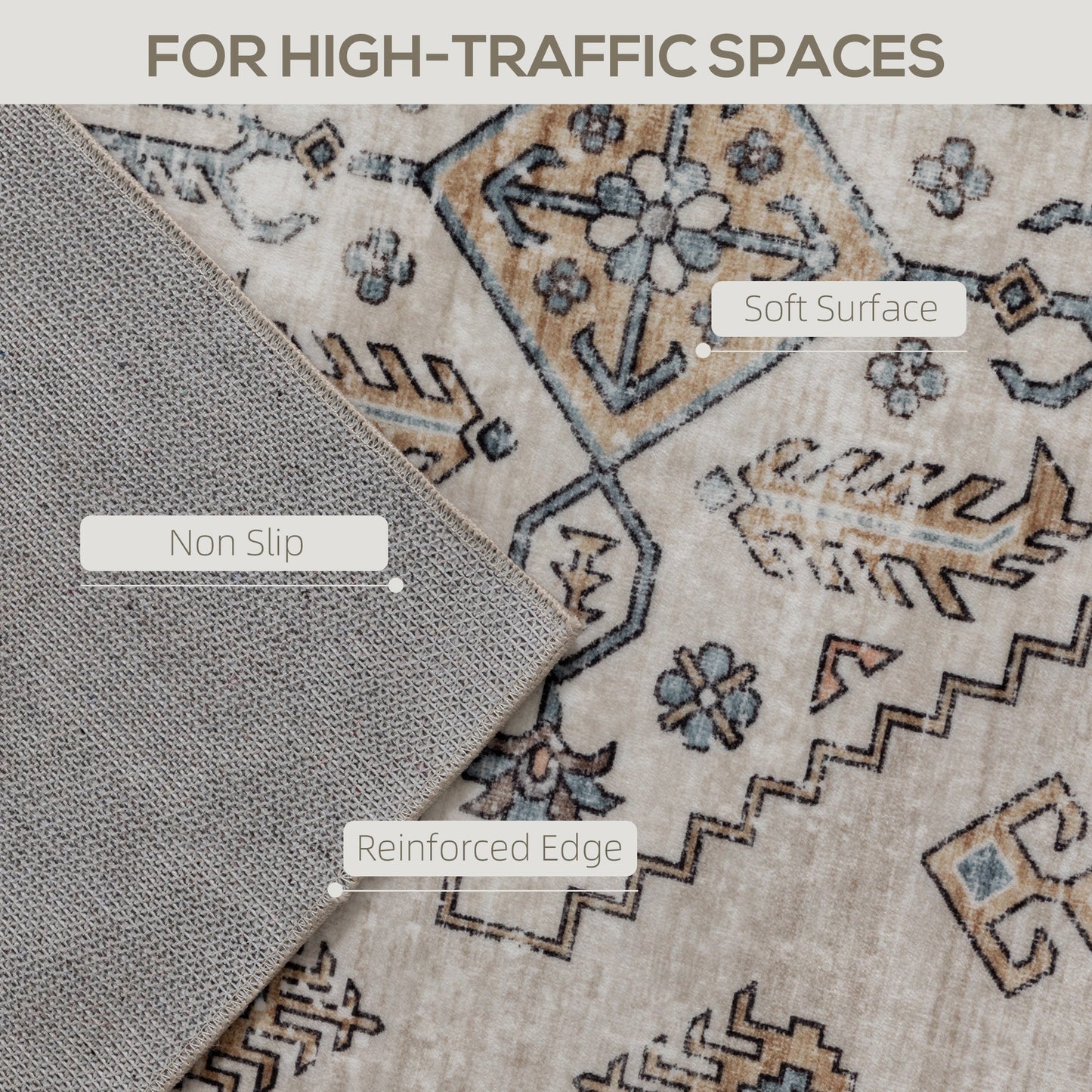 HOMCOM Vintage Area Rug Non Slip Washable Flannel Floor Carpet For Living Room Bedroom Dining Room 230x160 Cm Beige
