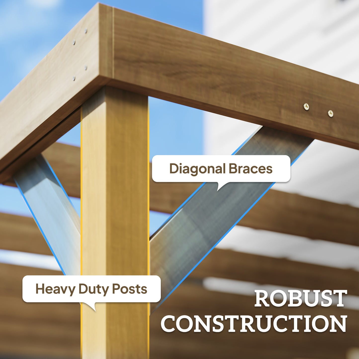 Outsunny Lean To Wooden Pergola Kit 2.4 By 2.4m Garden Gazebo With Stable Structure And Concrete Anchors Light Brown