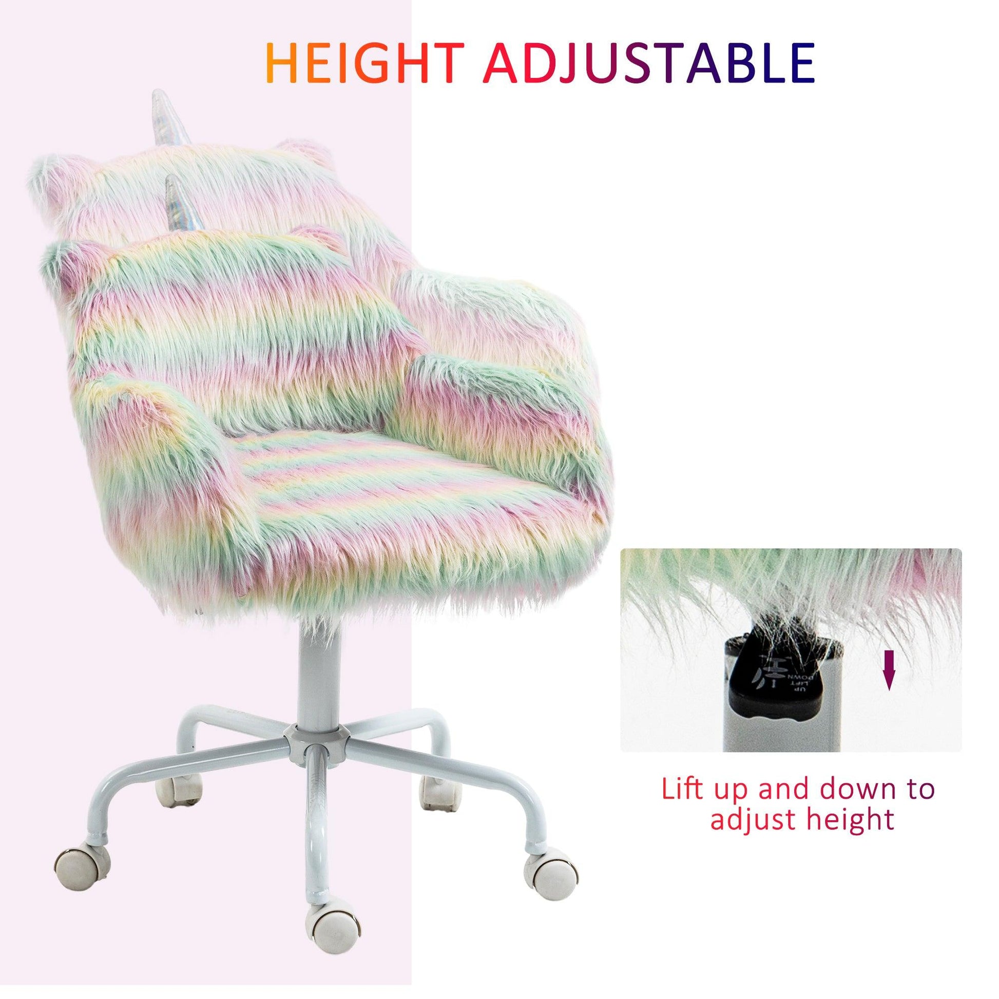 Vinsetto Unicorn Office Chair, Height Adjustable Fluffy Desk Chair - ALL4U RETAILER LTD