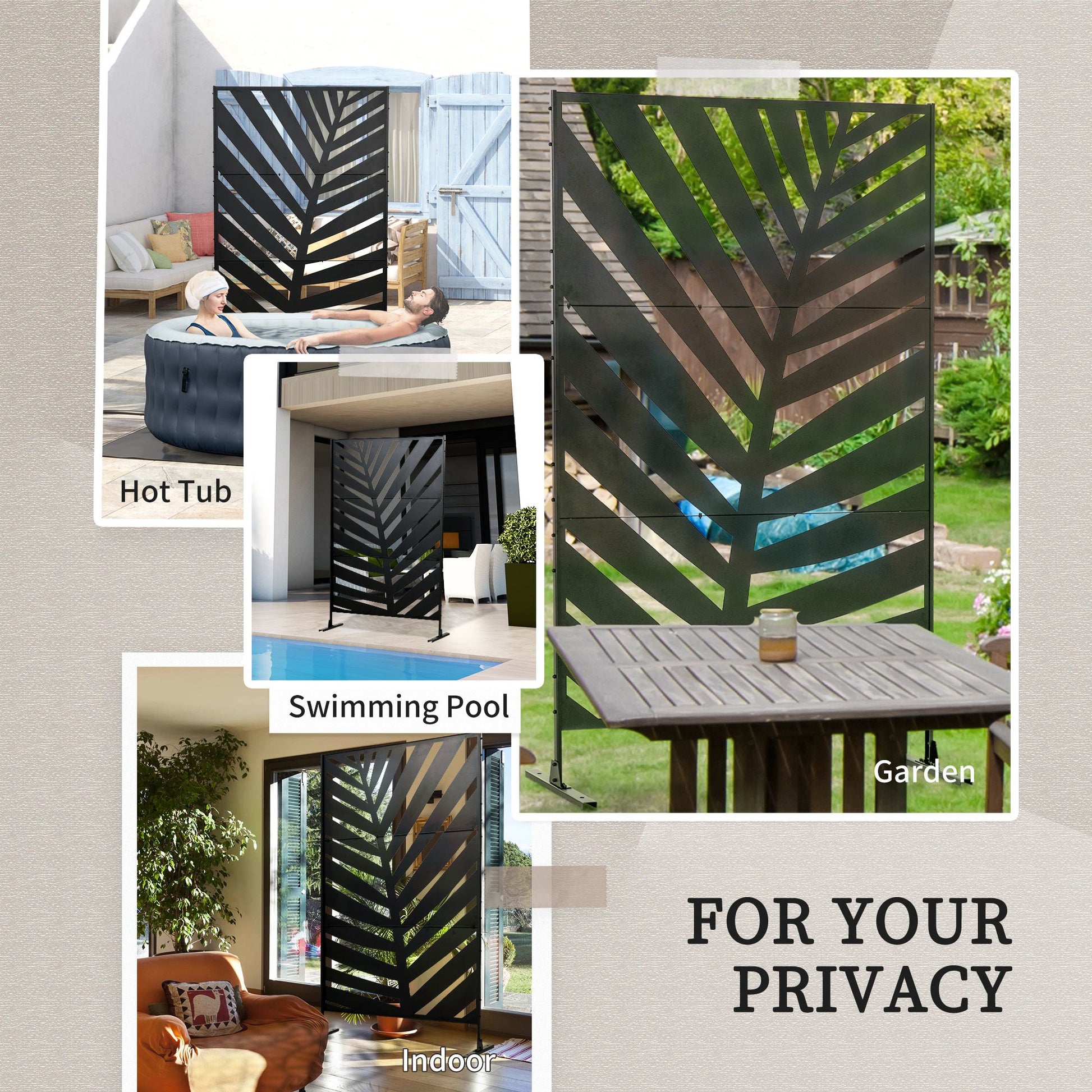 HOMCOM Outdoor Metal Privacy Divider with Leaf Design for Garden and Patio - ALL4U RETAILER LTD